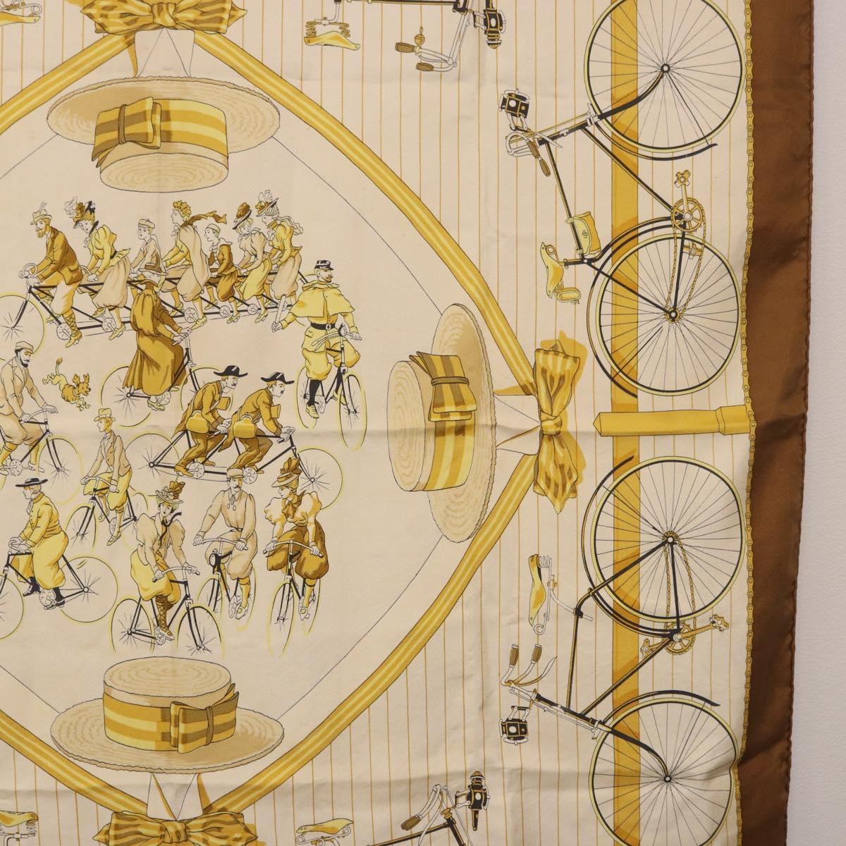 HERMES Carre 90 Scarf Silk Beige Brown Auth 186947