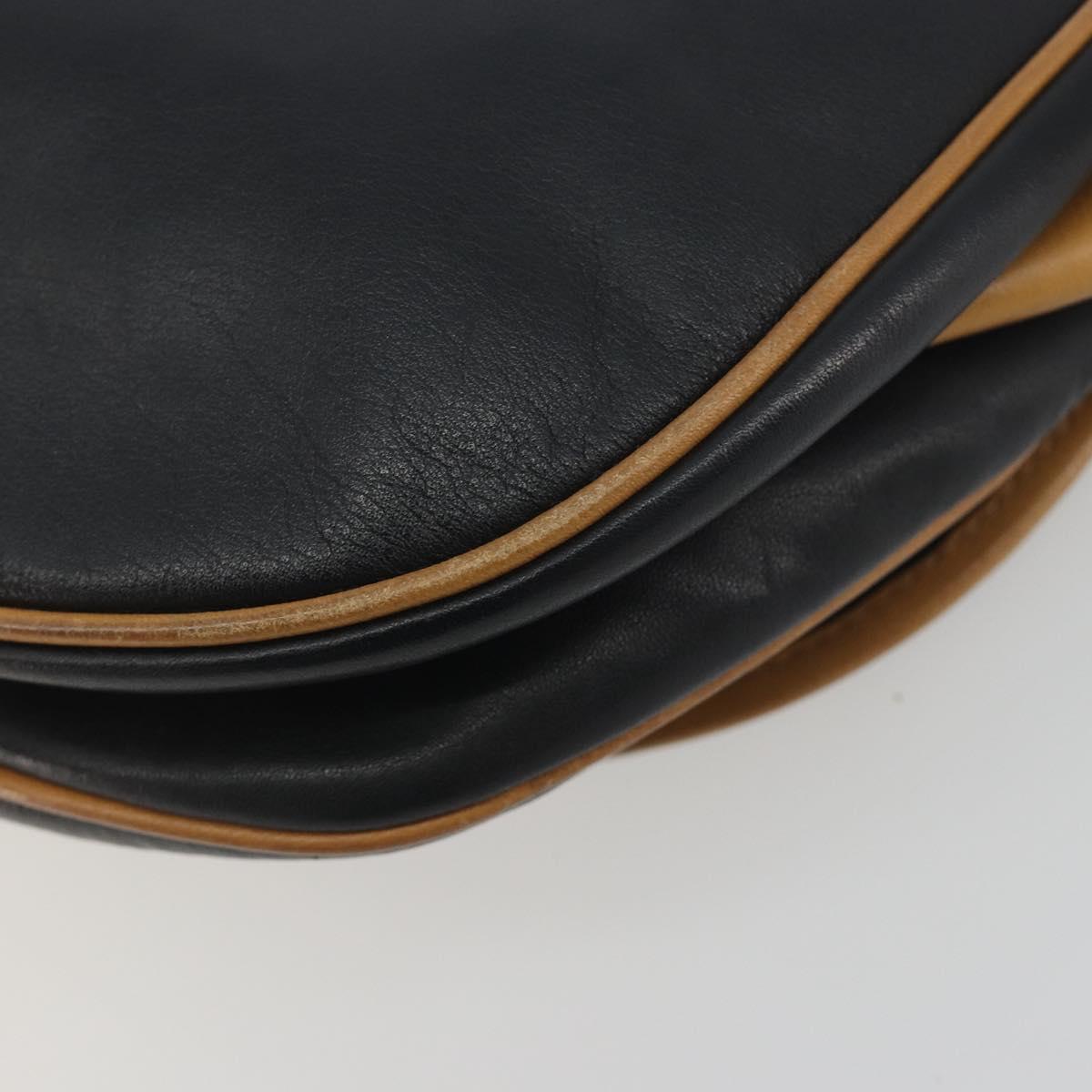 CELINE Shoulder Bag Leather Black Gold Auth 186955