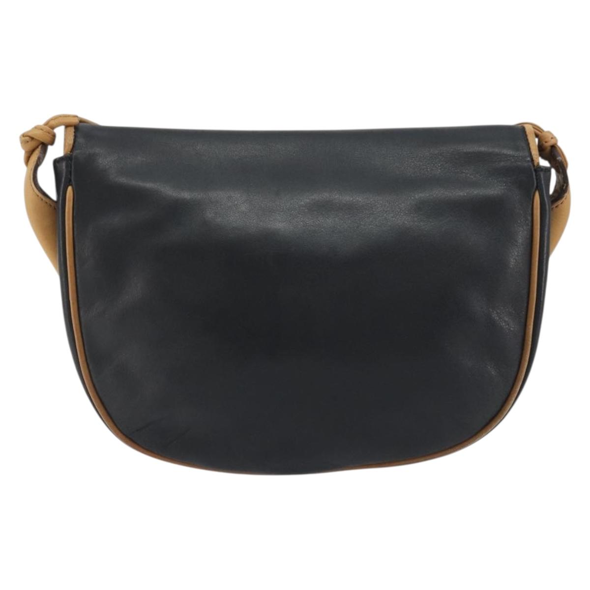 CELINE Shoulder Bag Leather Black Gold Auth 186955