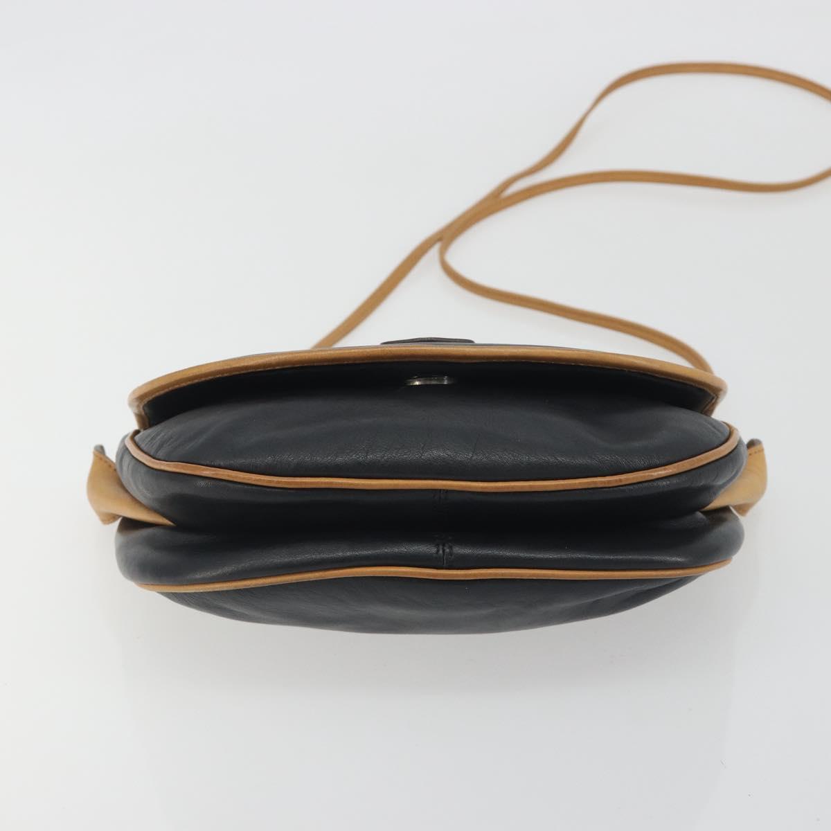 CELINE Shoulder Bag Leather Black Gold Auth 186955