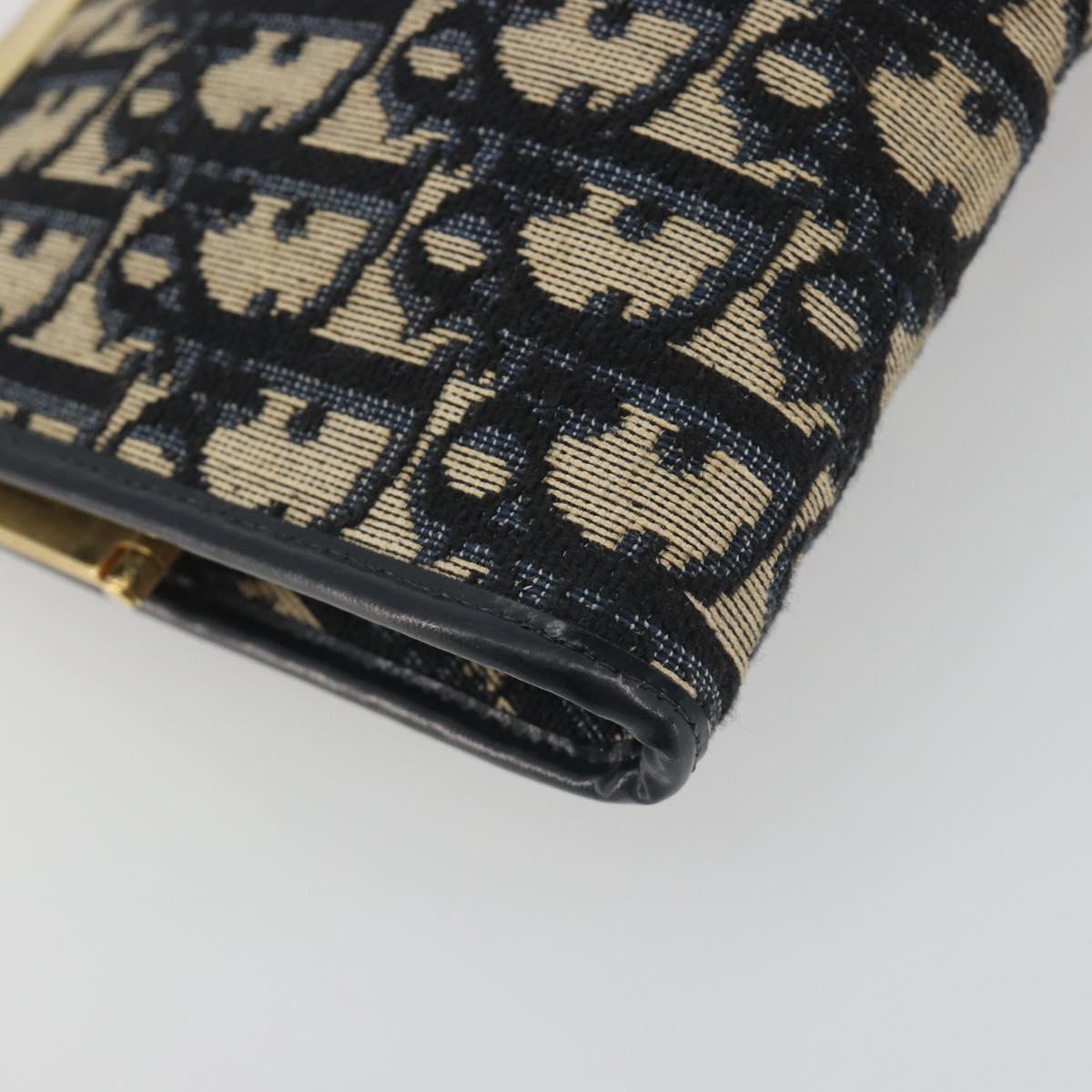 Christian Dior Trotter Canvas Clutch Bag Navy Gold Auth 186958A