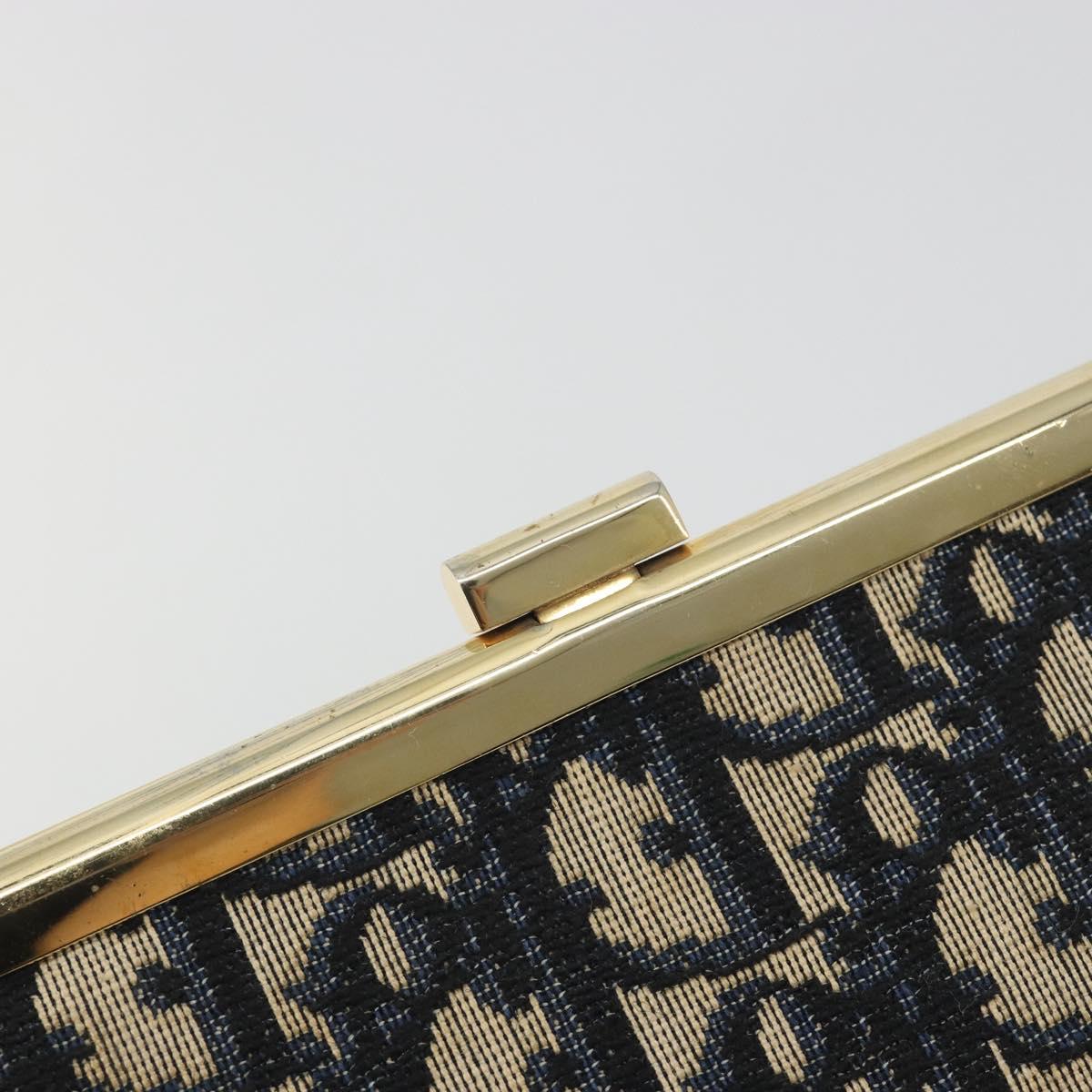 Christian Dior Trotter Canvas Clutch Bag Navy Gold Auth 186958A