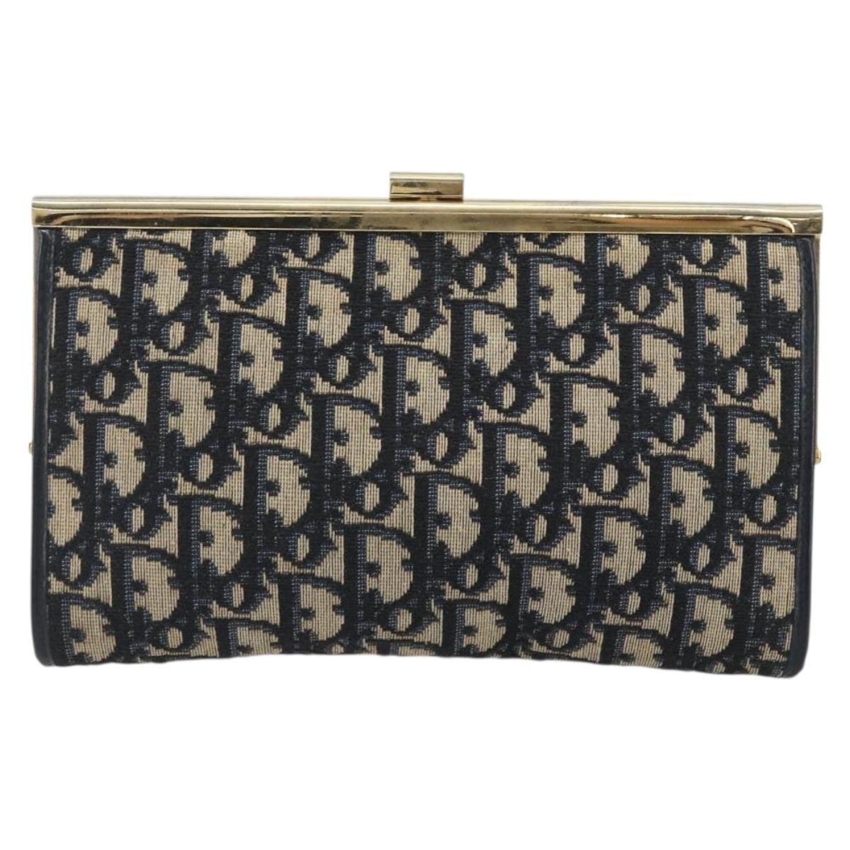 Christian Dior Trotter Canvas Clutch Bag Navy Gold Auth 186958A