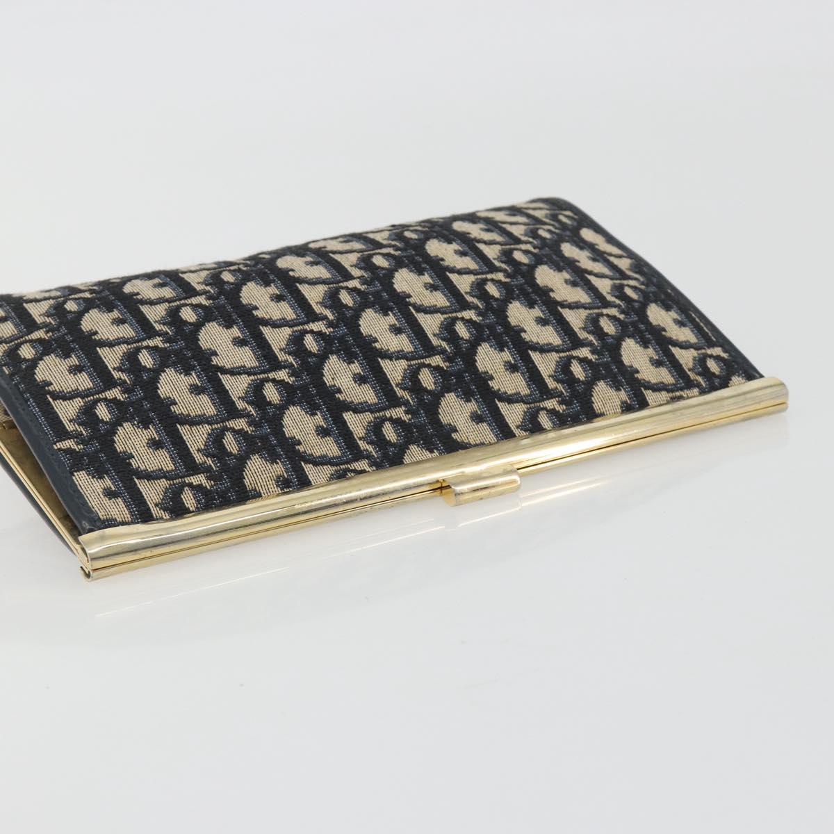 Christian Dior Trotter Canvas Clutch Bag Navy Gold Auth 186958A