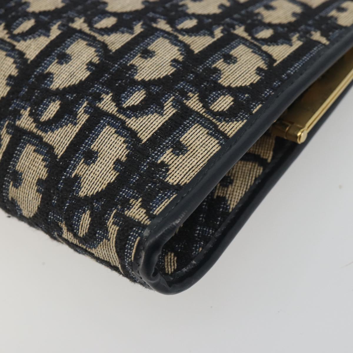 Christian Dior Trotter Canvas Clutch Bag Navy Gold Auth 186958A