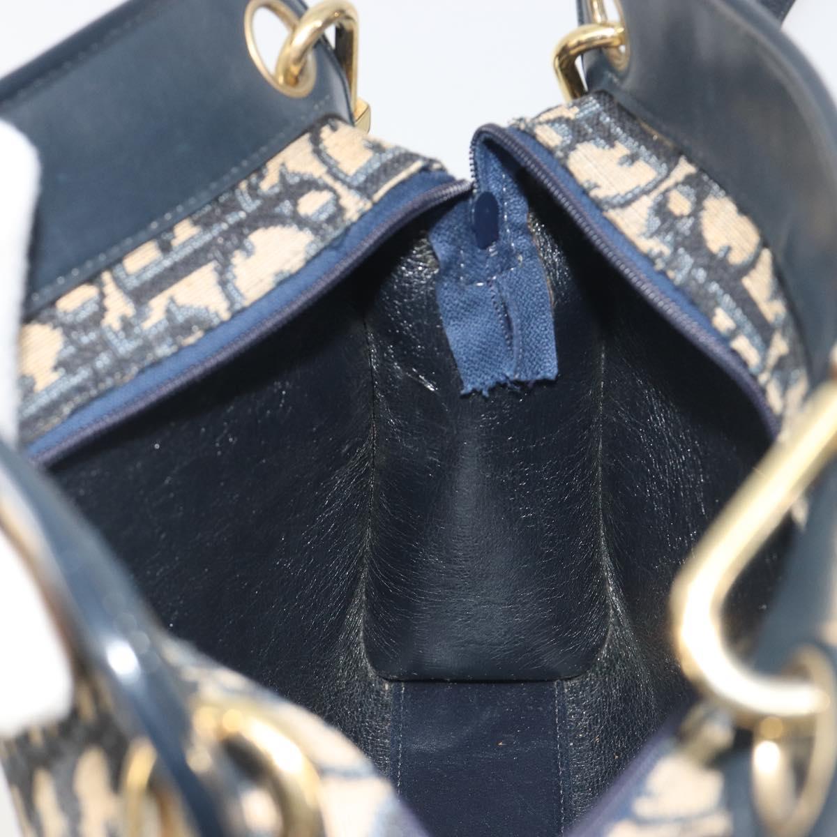 Christian Dior Trotter Canvas Shoulder Bag Navy Gold Auth 186959A