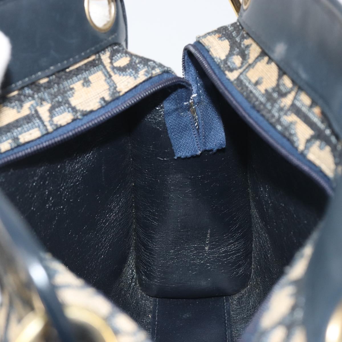 Christian Dior Trotter Canvas Shoulder Bag Navy Gold Auth 186959A