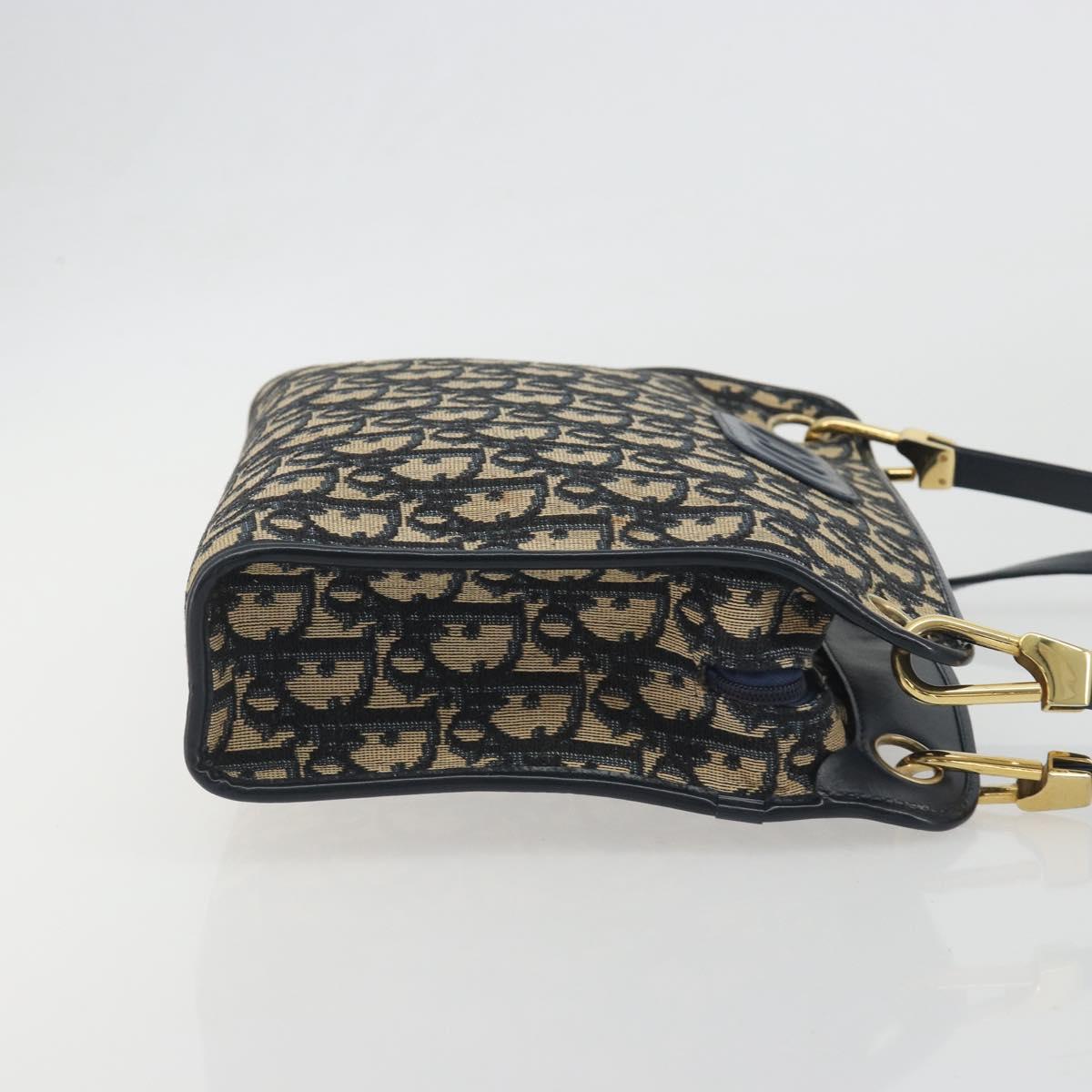 Christian Dior Trotter Canvas Shoulder Bag Navy Gold Auth 186959A