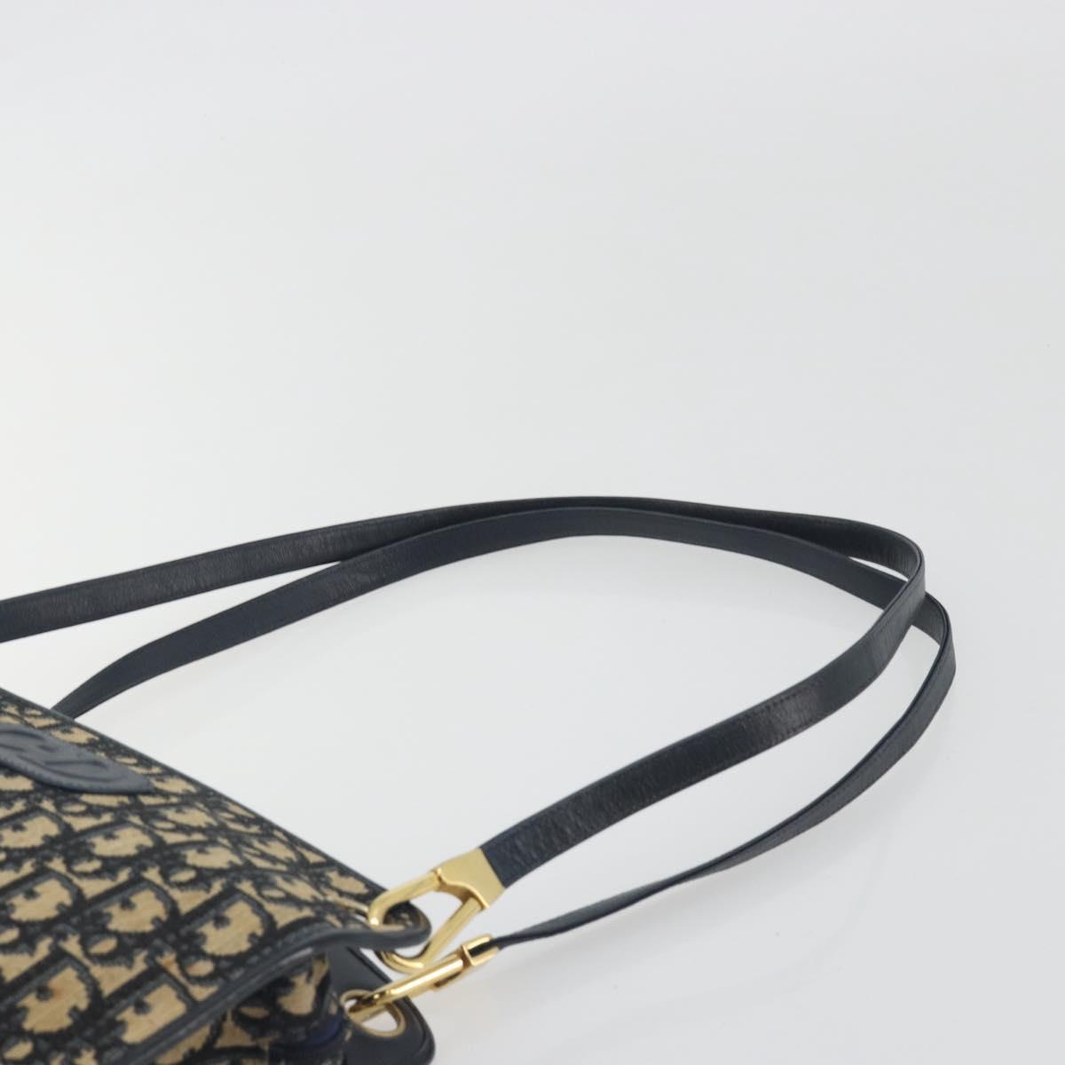 Christian Dior Trotter Canvas Shoulder Bag Navy Gold Auth 186959A