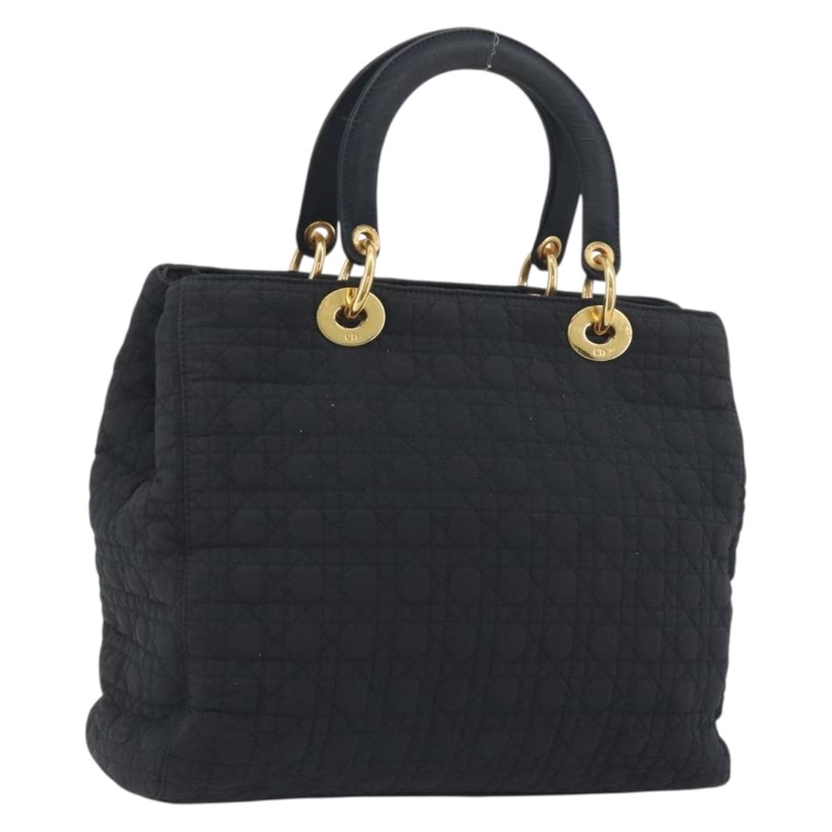 Christian Dior Canage Hand Bag Canvas Black Gold Auth 186960