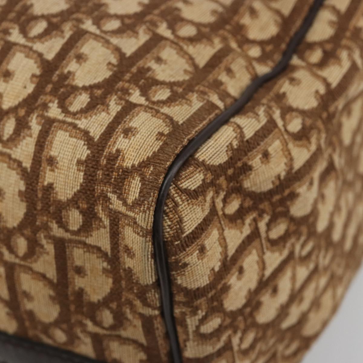 Christian Dior Trotter Canvas Boston Bag Beige Gold Auth 186961