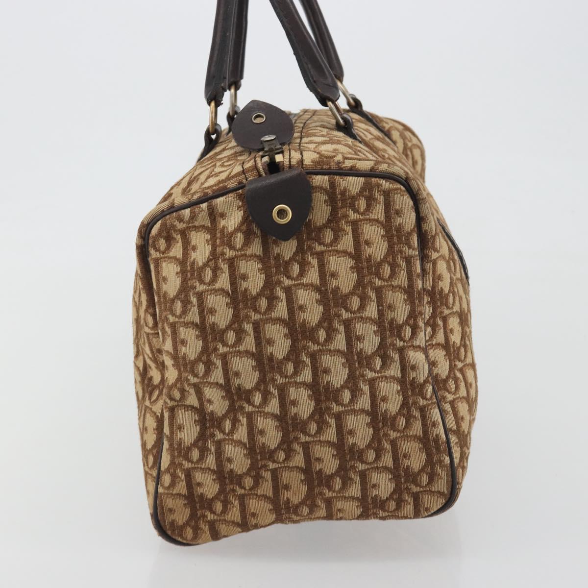 Christian Dior Trotter Canvas Boston Bag Beige Gold Auth 186961