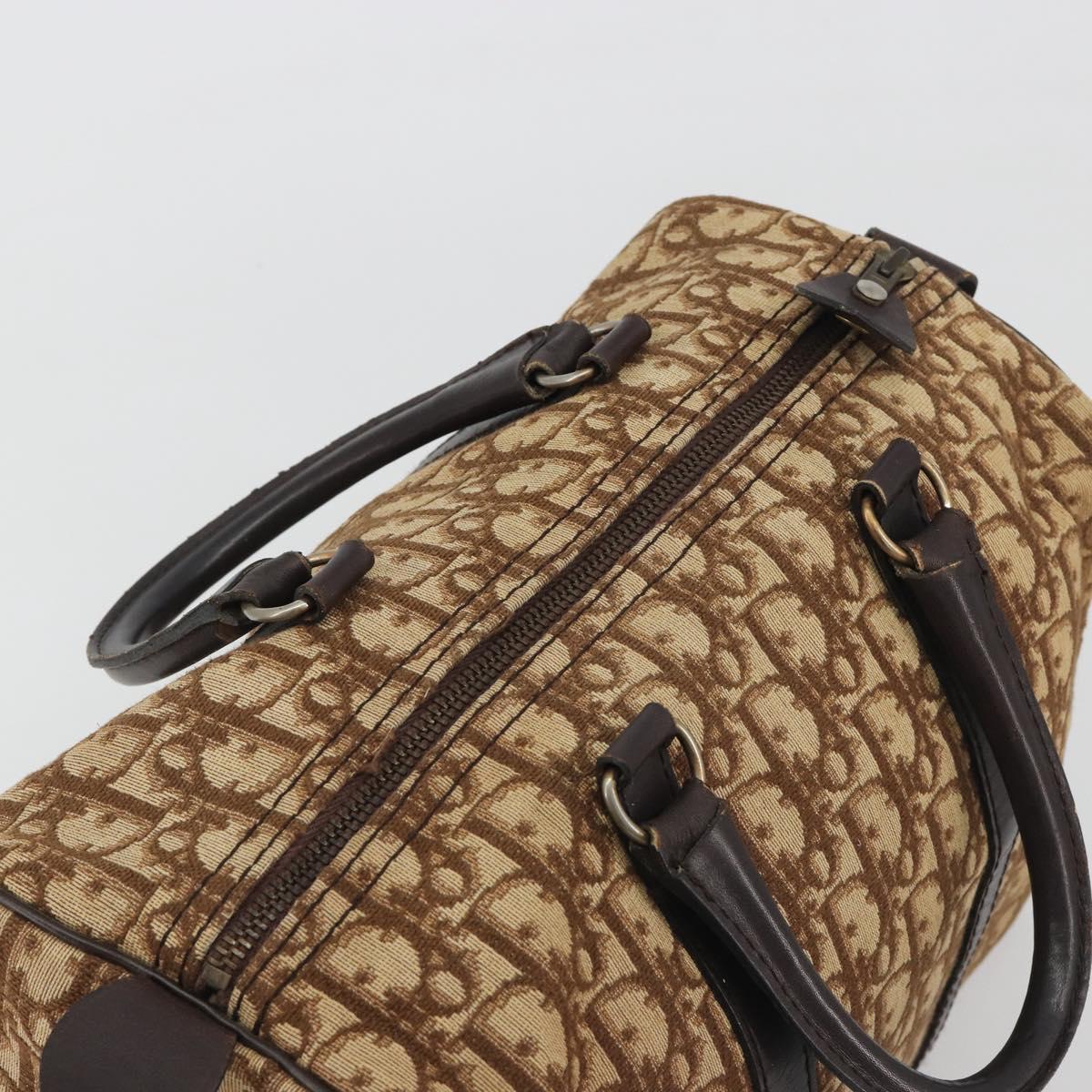Christian Dior Trotter Canvas Boston Bag Beige Gold Auth 186961