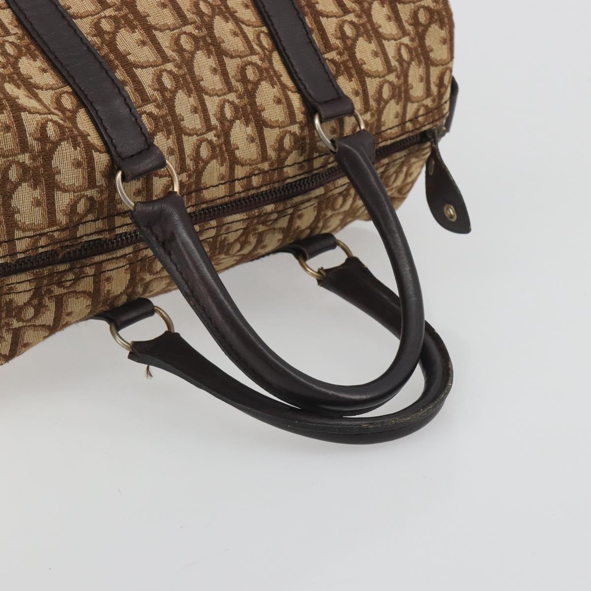 Christian Dior Trotter Canvas Boston Bag Beige Gold Auth 186961