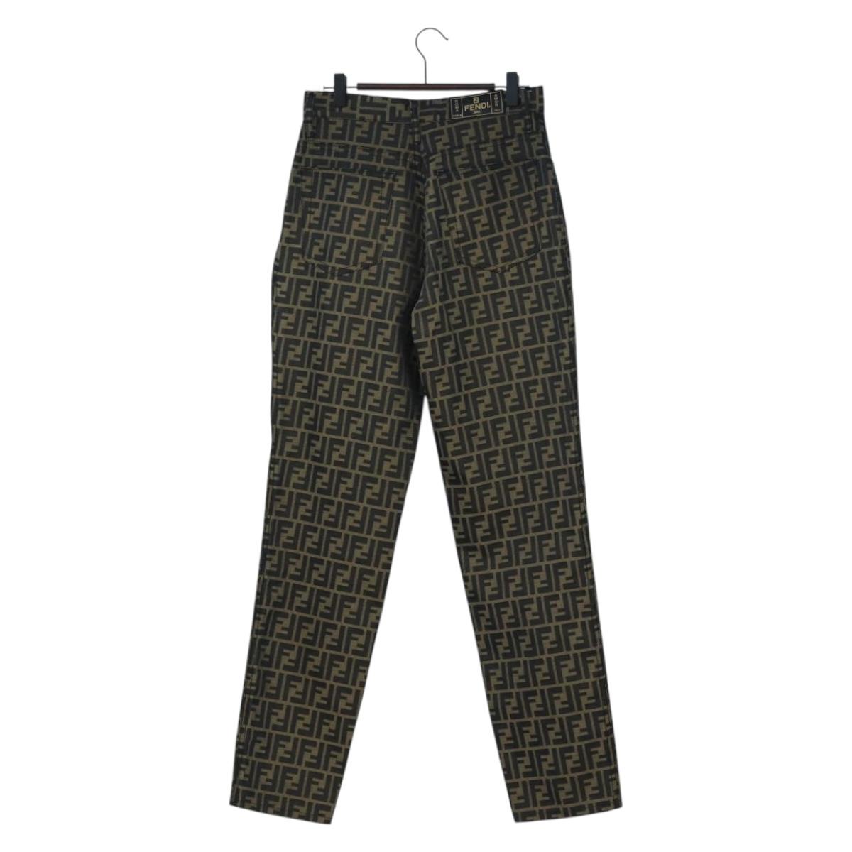 FENDI Zucca Canvas Pants XO Black Brown Auth 186981A