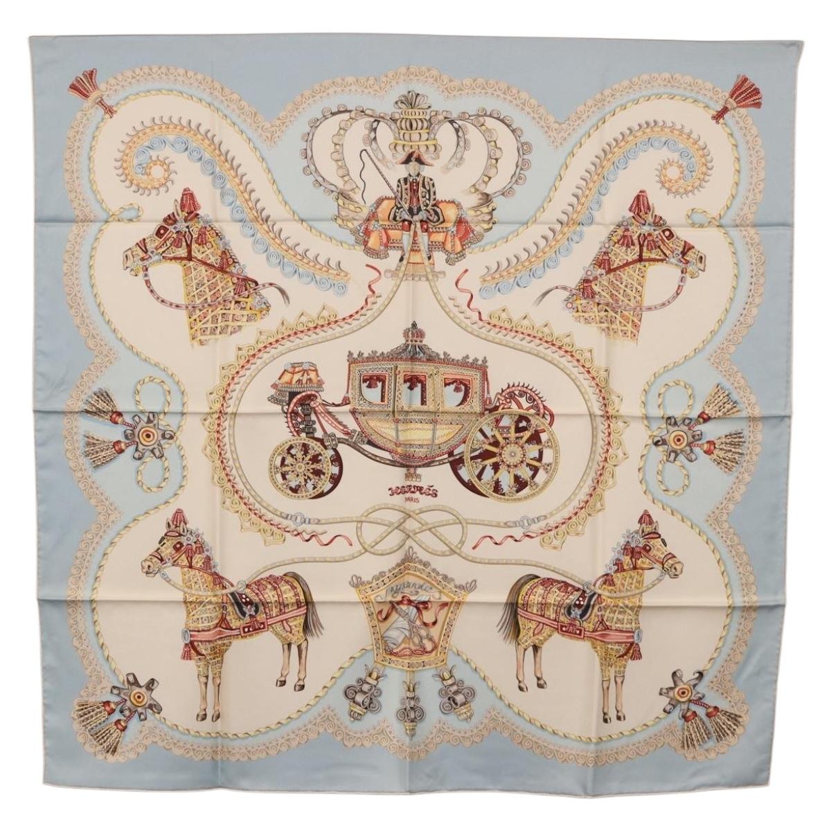 HERMES Carre 90 Scarf Silk Light Blue Auth 186988