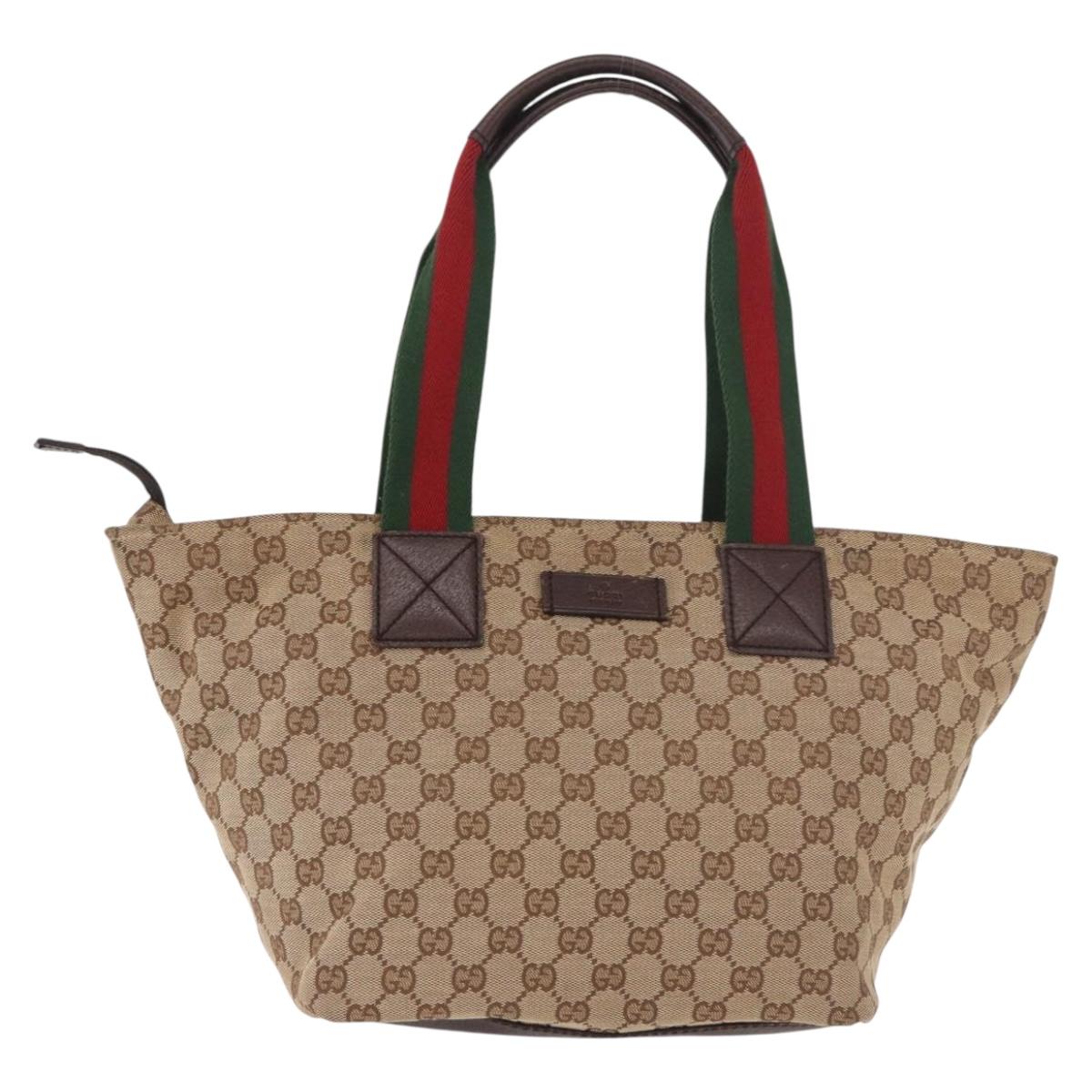 GUCCI GG Canvas Web Sherry Line Tote Bag Beige Silver Red 131230 Auth 187021