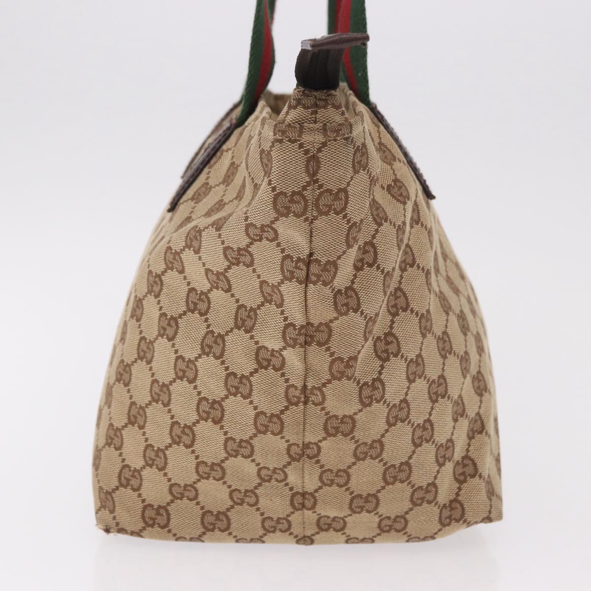 GUCCI GG Canvas Web Sherry Line Tote Bag Beige Silver Red 131230 Auth 187021