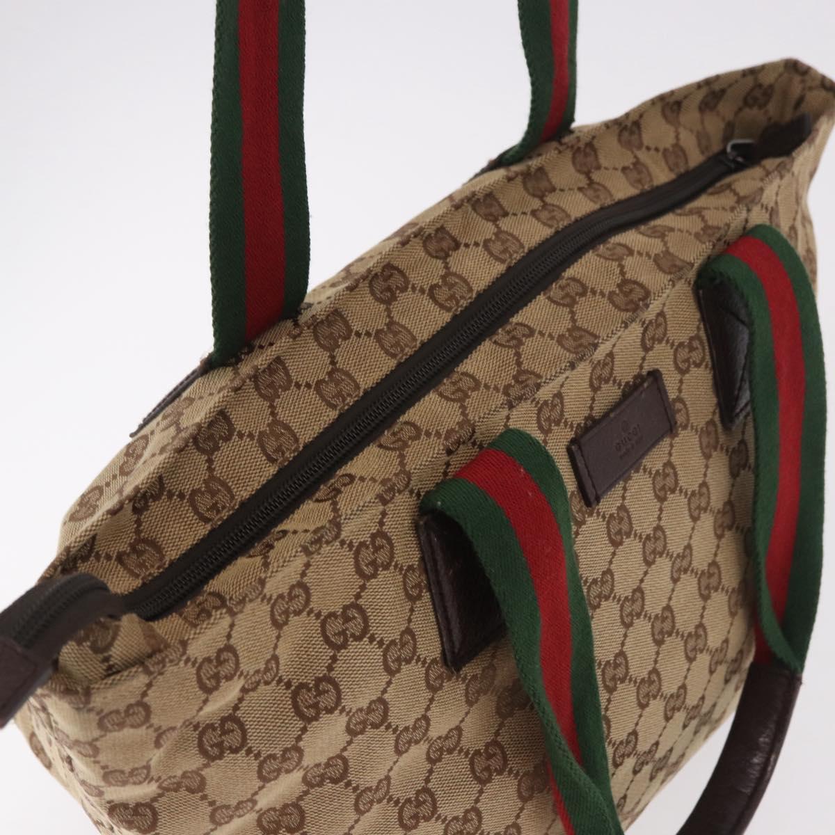 GUCCI GG Canvas Web Sherry Line Tote Bag Beige Silver Red 131230 Auth 187021