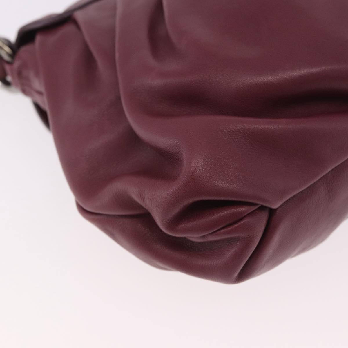PRADA Shoulder Bag Leather Bordeaux Silver Auth 187025SAV