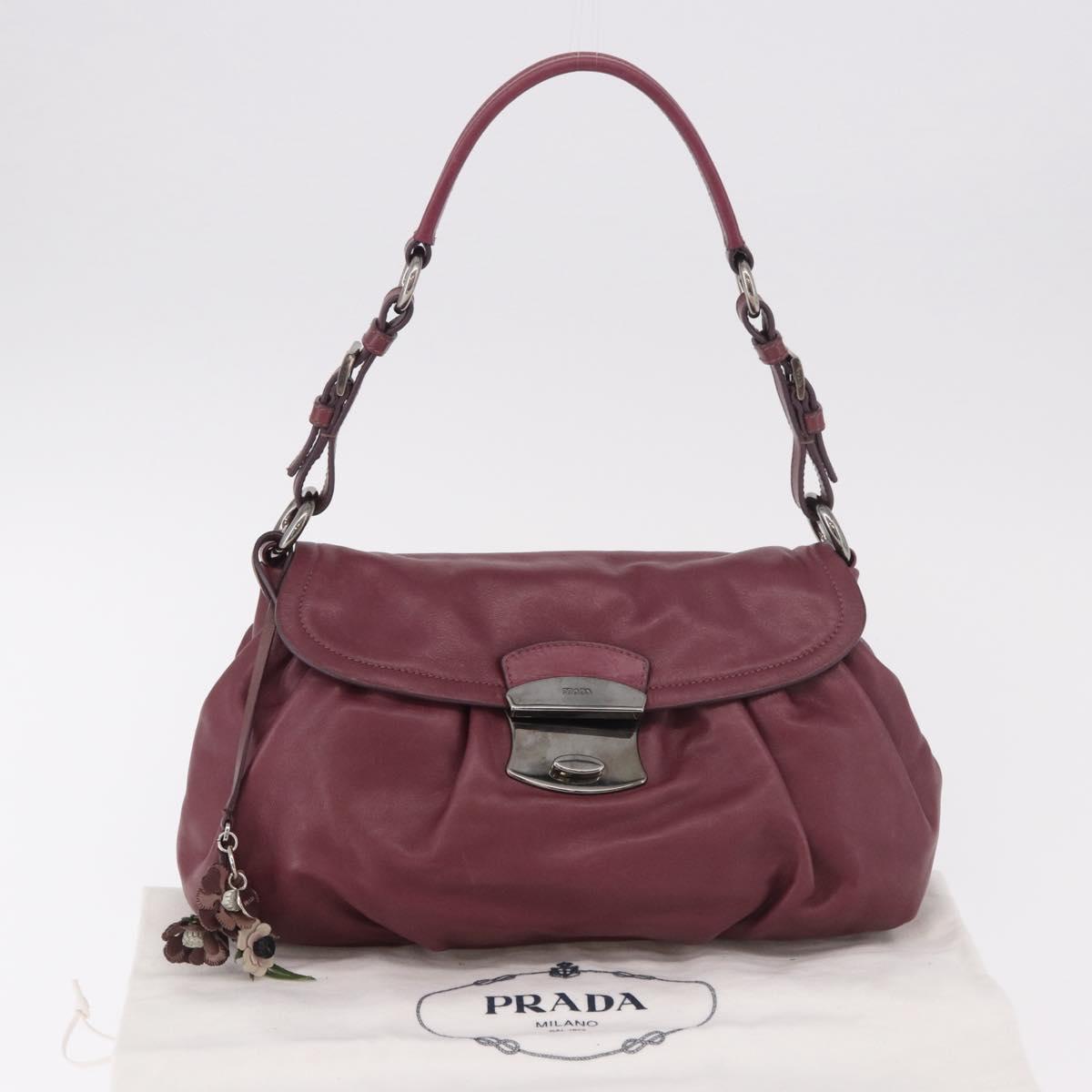 PRADA Shoulder Bag Leather Bordeaux Silver Auth 187025SAV