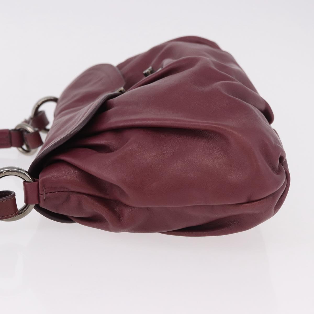 PRADA Shoulder Bag Leather Bordeaux Silver Auth 187025SAV