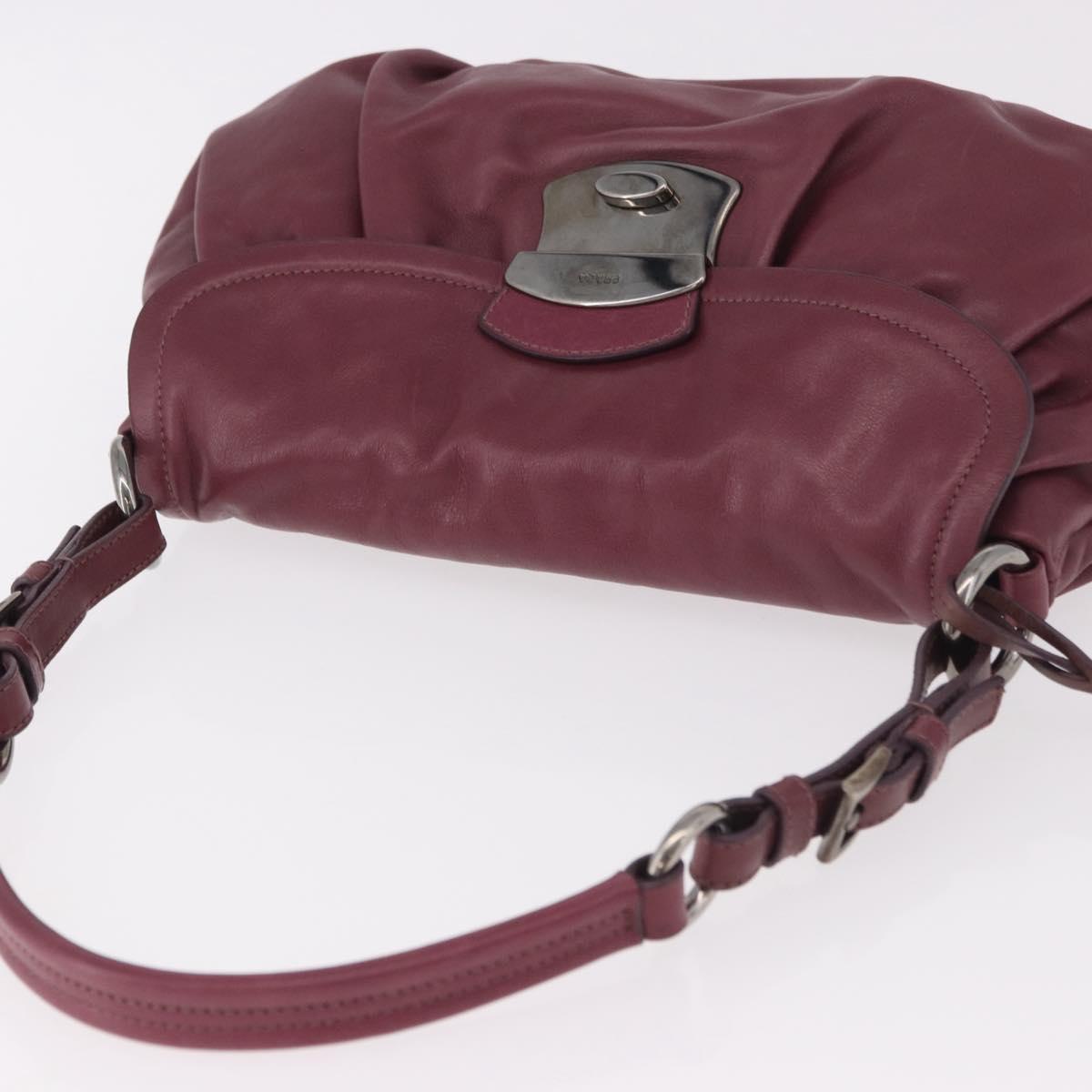 PRADA Shoulder Bag Leather Bordeaux Silver Auth 187025SAV