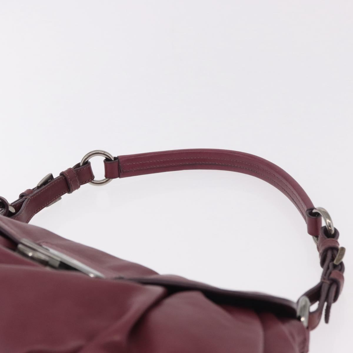 PRADA Shoulder Bag Leather Bordeaux Silver Auth 187025SAV