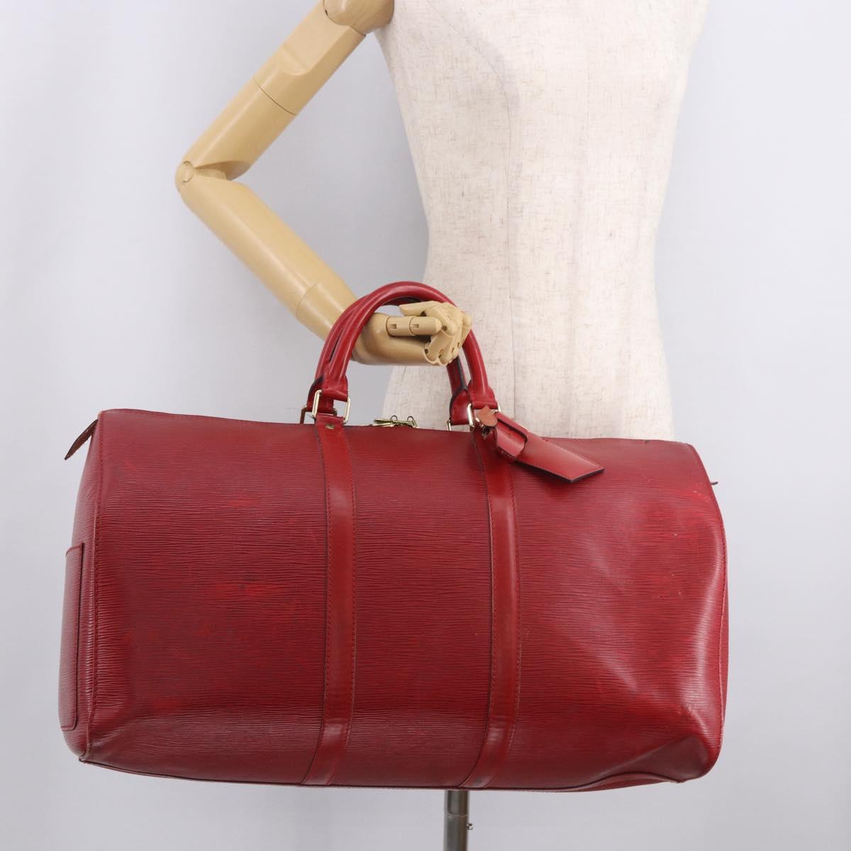 LOUIS VUITTON Epi Keepall 50 Boston Bag Red M42967 LV Auth 187026