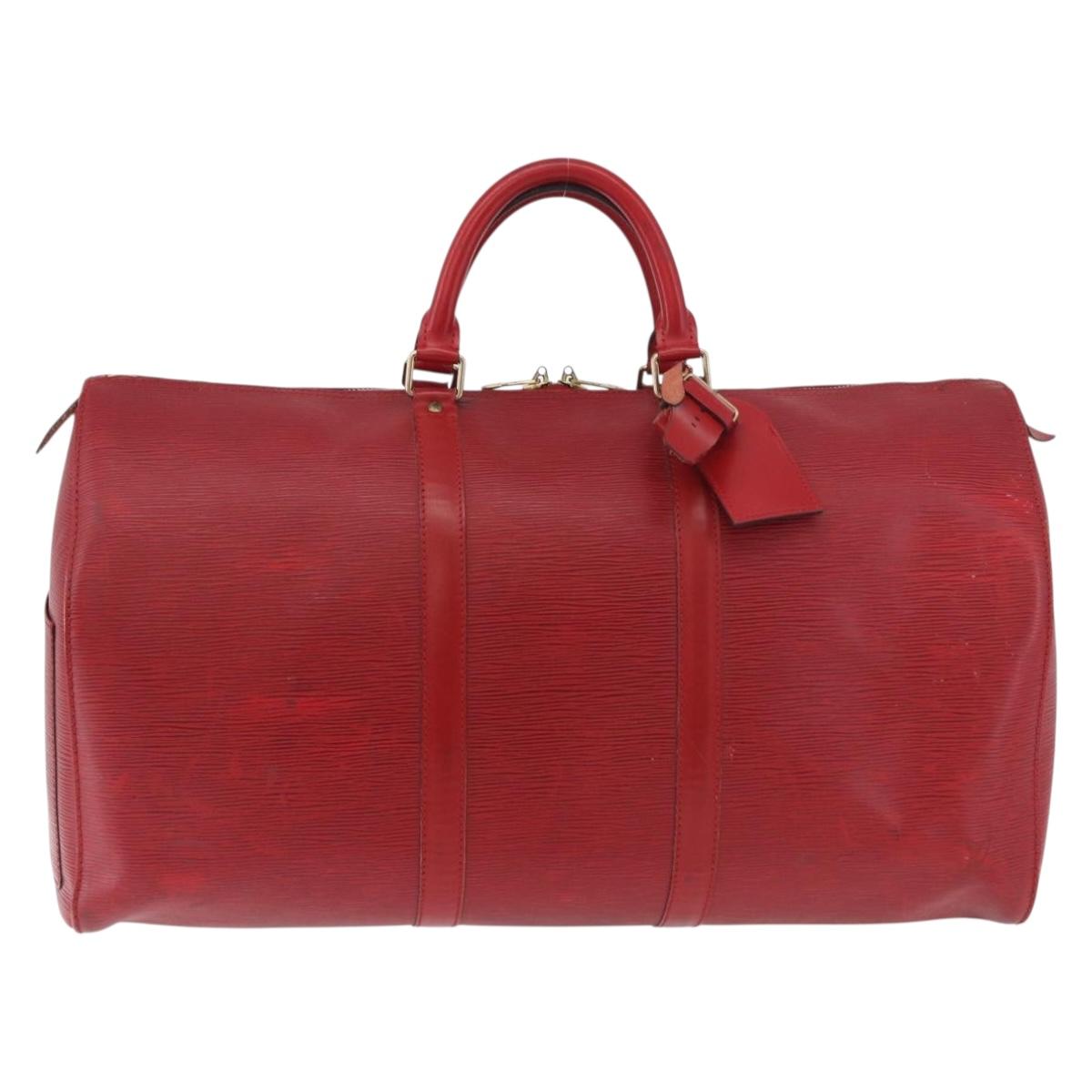 LOUIS VUITTON Epi Keepall 50 Boston Bag Red M42967 LV Auth 187026