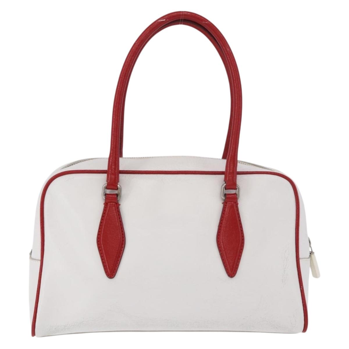 Miu Miu Hand Bag Leather White Silver Auth 187031