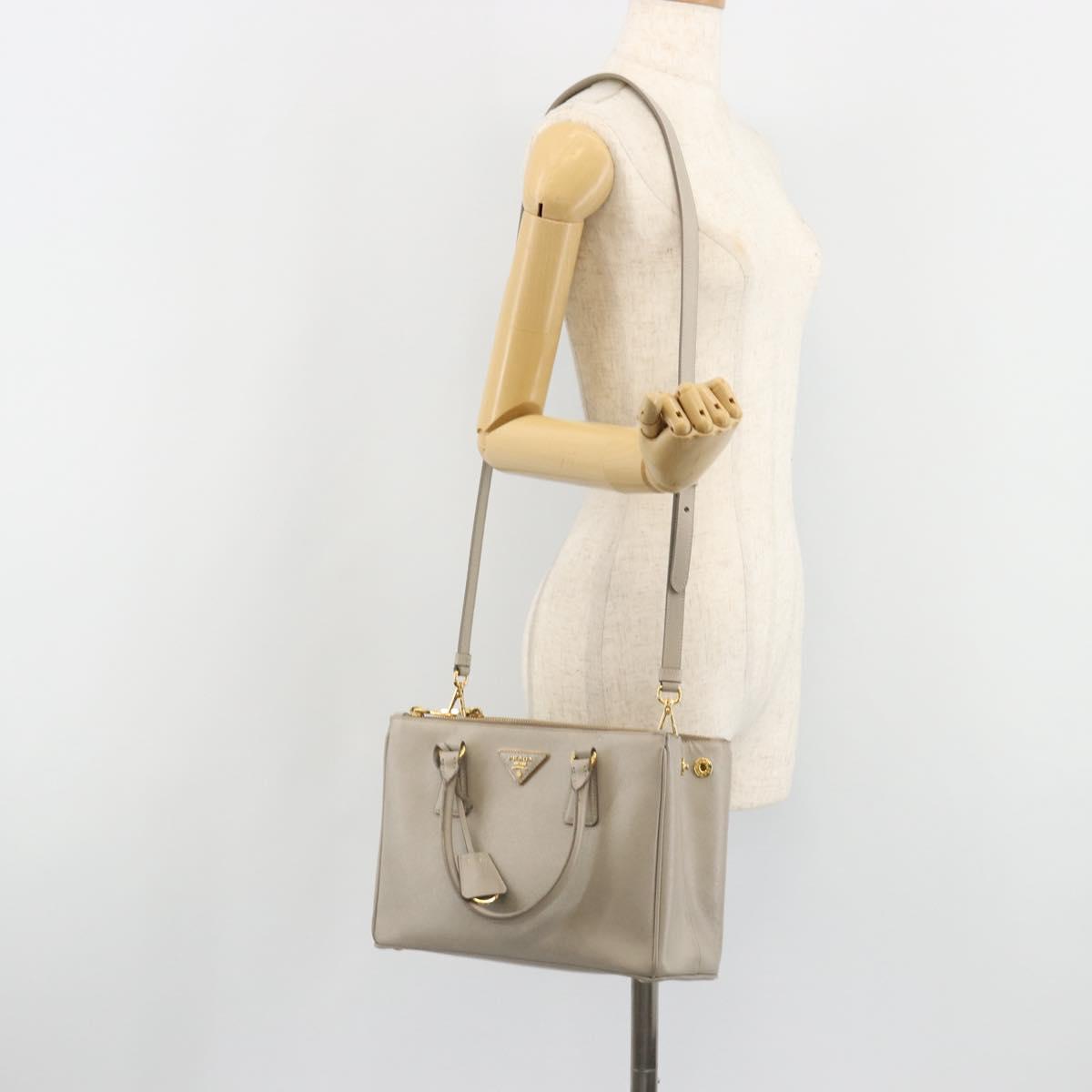 PRADA Hand Bag Saffiano leather 2way Gray Gold Auth 187034A