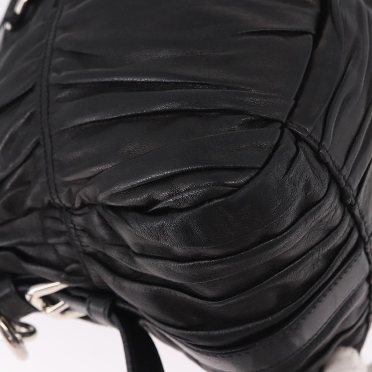 PRADA Gathered Hand Bag Lamb Skin 2way Black Silver Auth 187035SAV