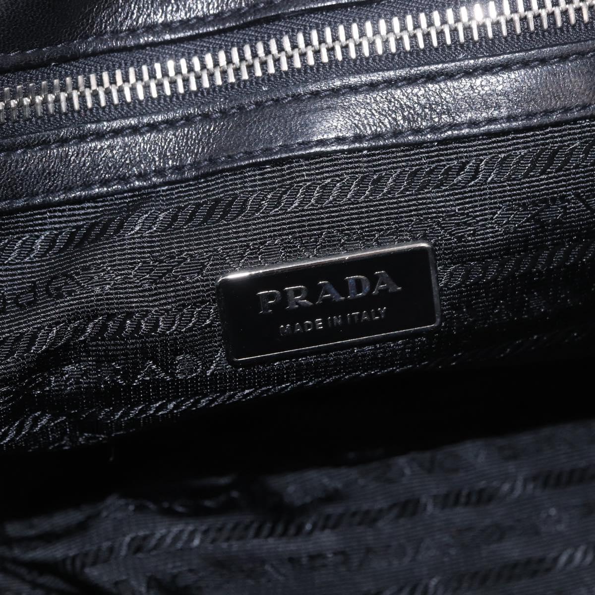 PRADA Gathered Hand Bag Lamb Skin 2way Black Silver Auth 187035SAV