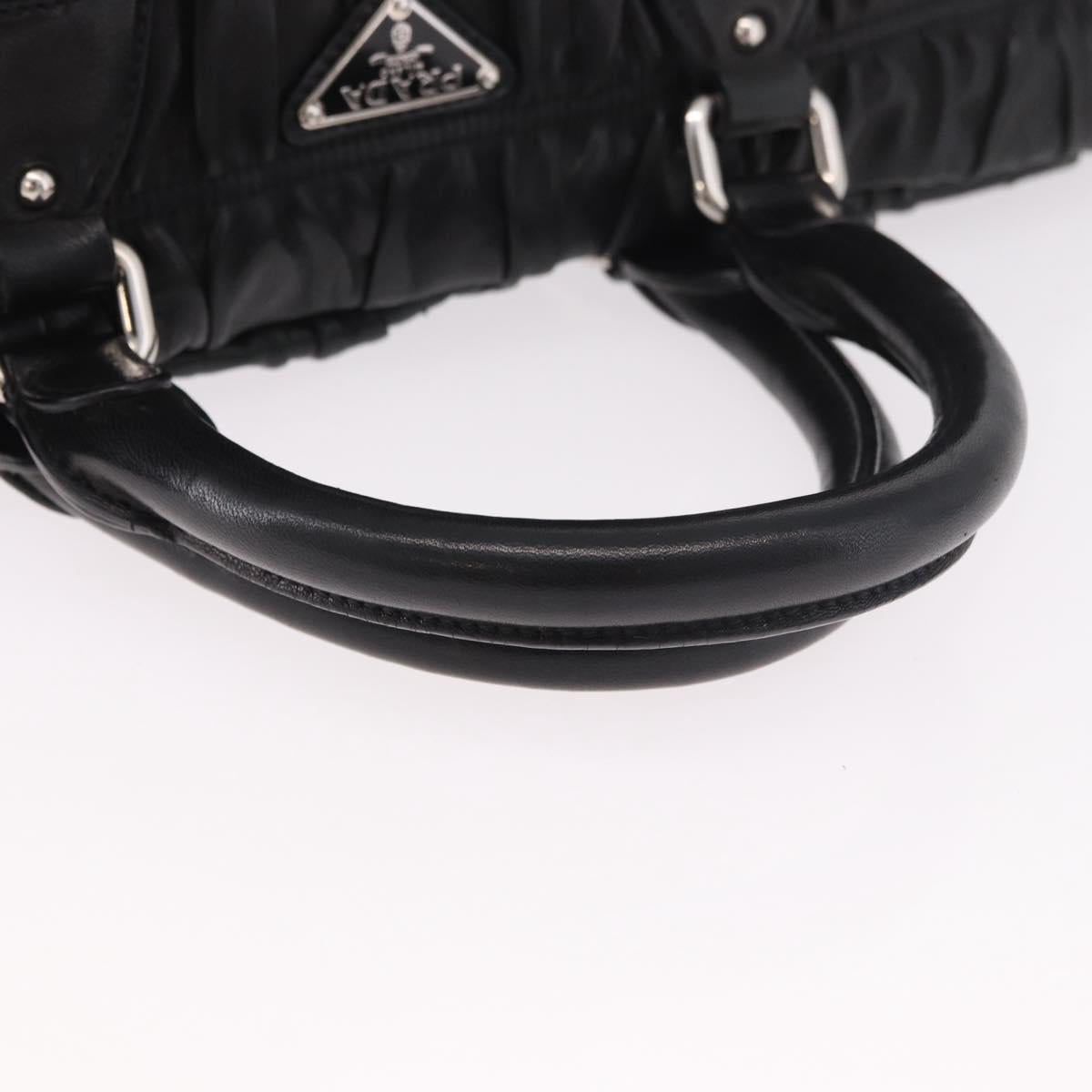 PRADA Gathered Hand Bag Lamb Skin 2way Black Silver Auth 187035SAV