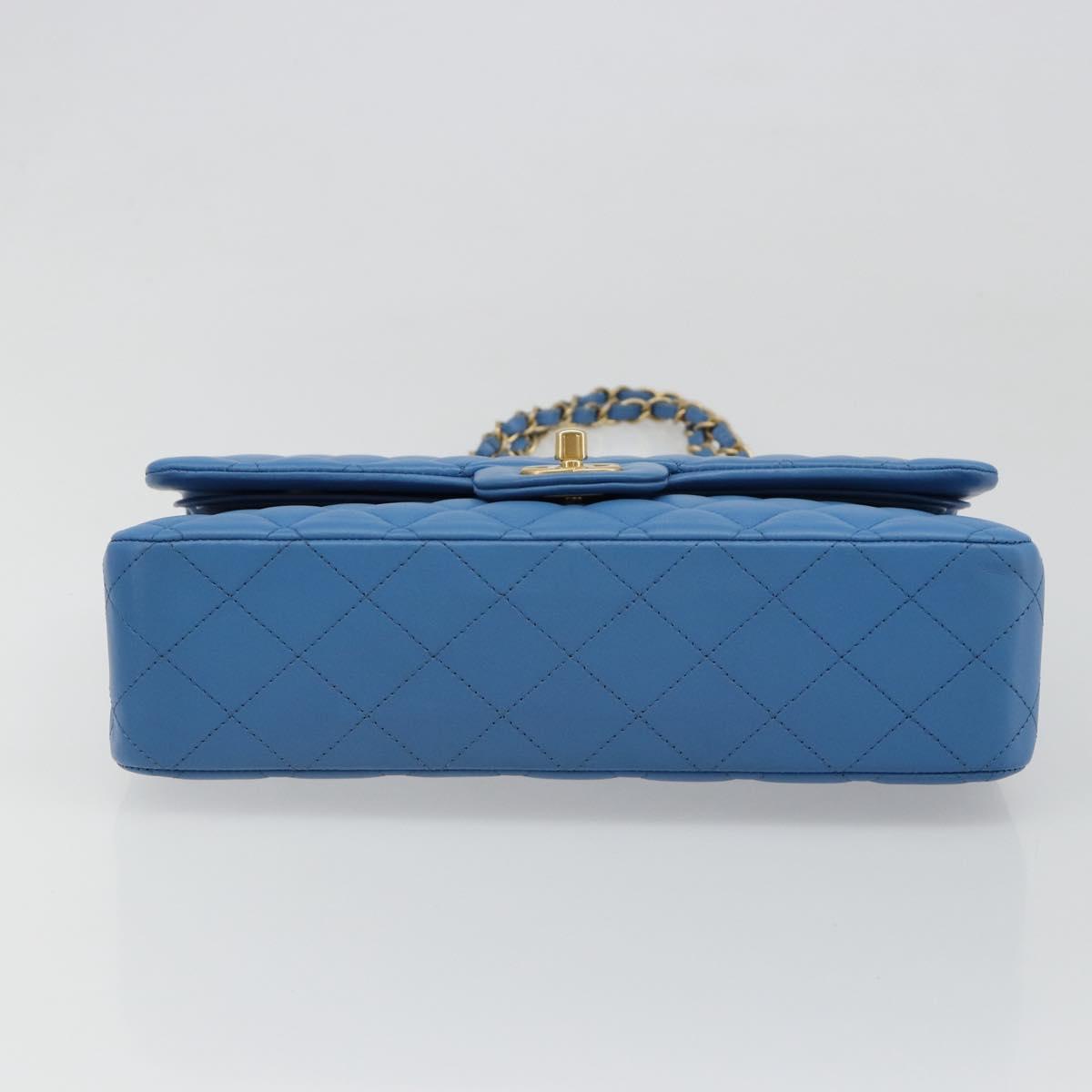 CHANEL Chain Double Flap Matelasse 25 Bag Lamb Skin Blue Gold CC Auth 187037SAM