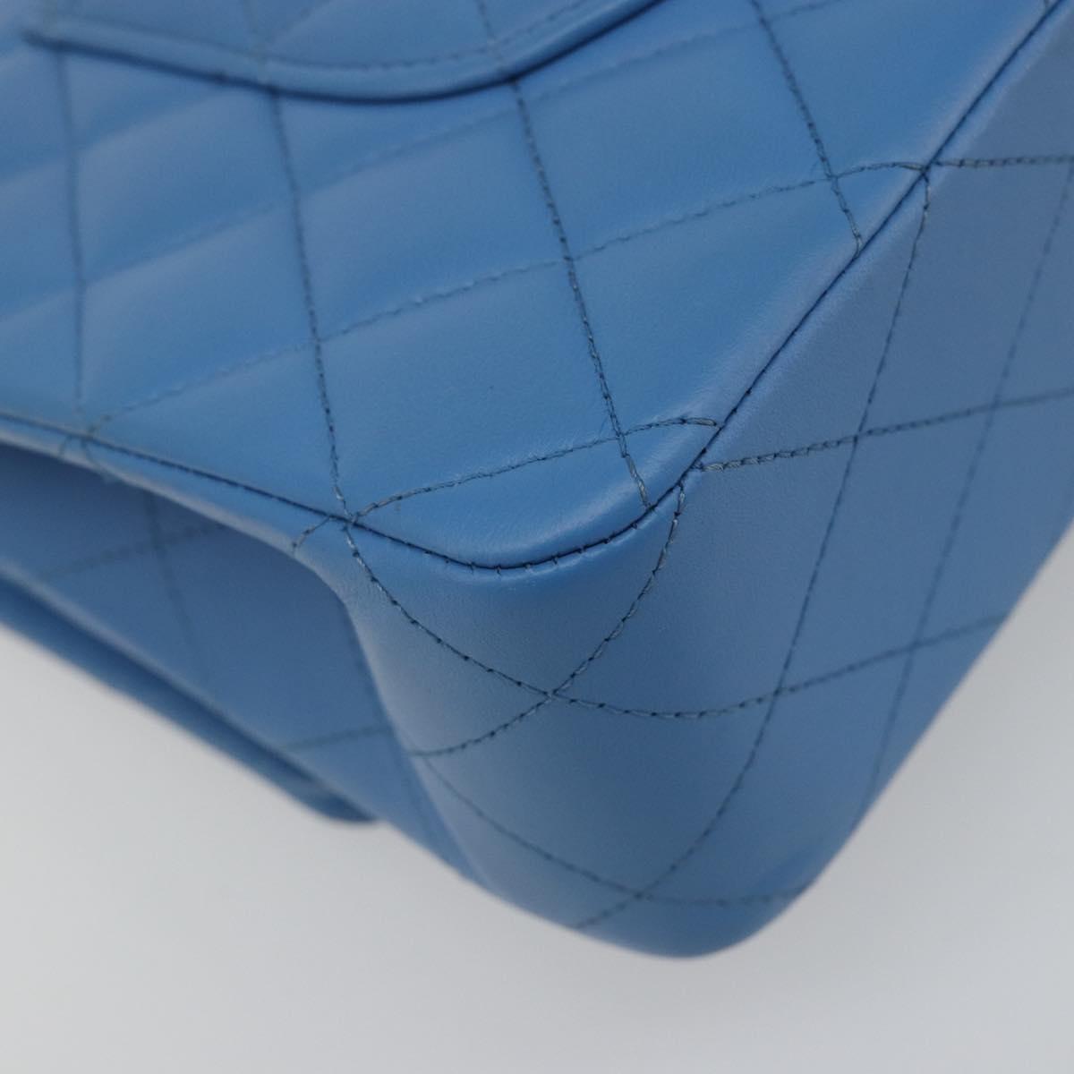 CHANEL Chain Double Flap Matelasse 25 Bag Lamb Skin Blue Gold CC Auth 187037SAM