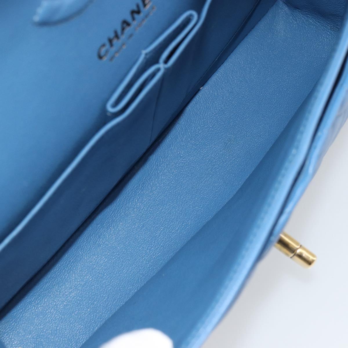 CHANEL Chain Double Flap Matelasse 25 Bag Lamb Skin Blue Gold CC Auth 187037SAM