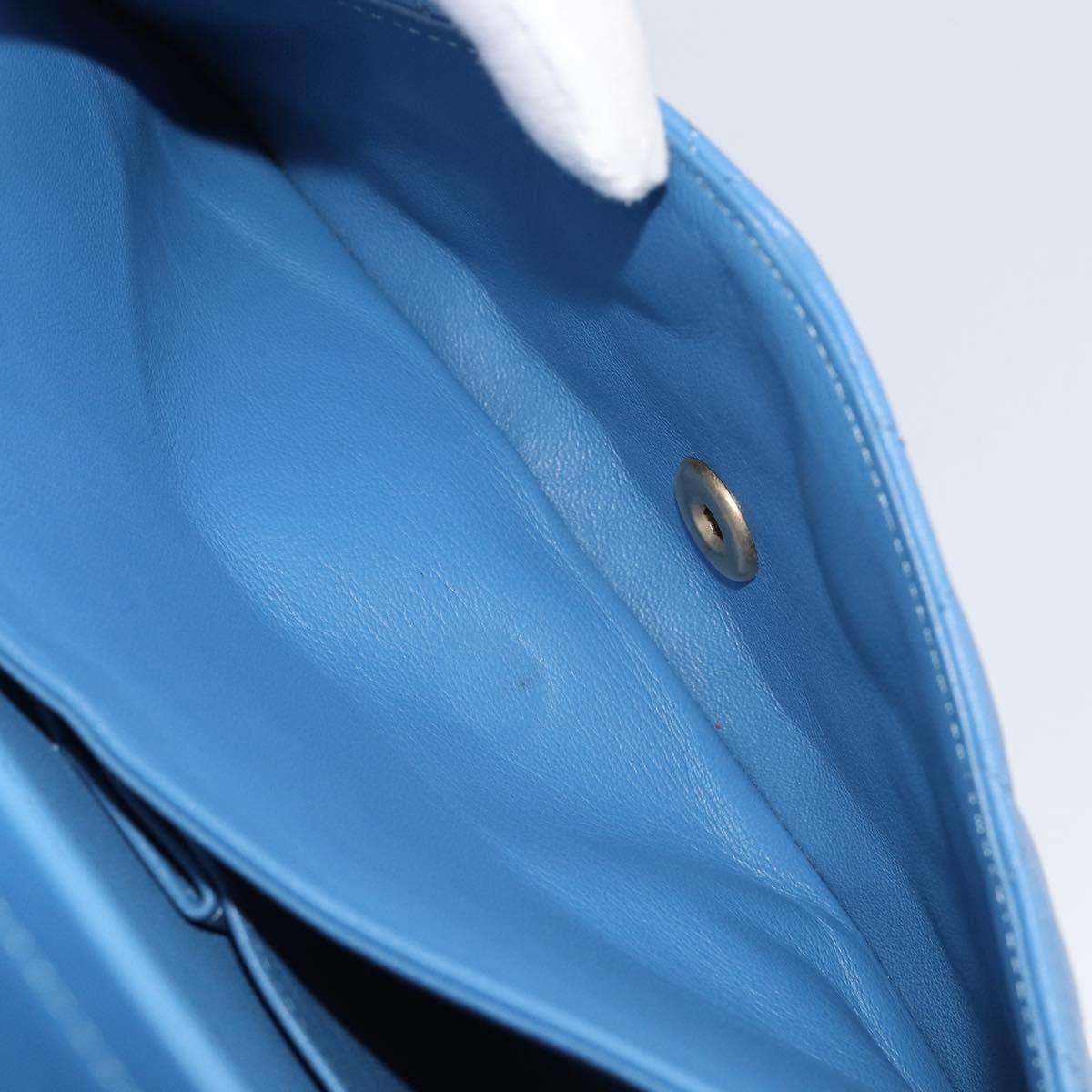CHANEL Chain Double Flap Matelasse 25 Bag Lamb Skin Blue Gold CC Auth 187037SAM