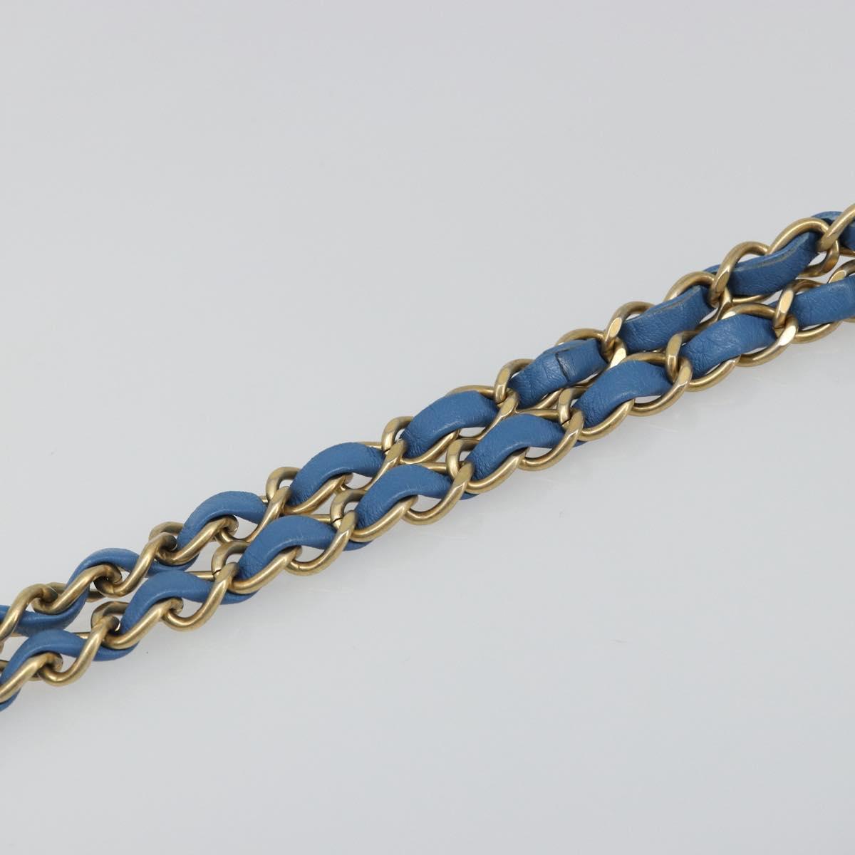 CHANEL Chain Double Flap Matelasse 25 Bag Lamb Skin Blue Gold CC Auth 187037SAM