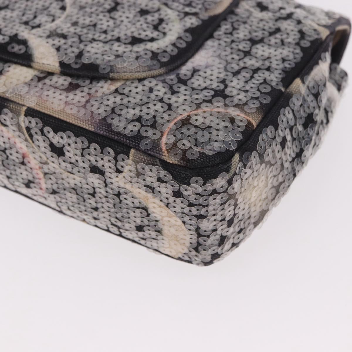 CHANEL Double Flap Chain Space Pattern Bag Canvas Black Silver CC Auth 187039SAM