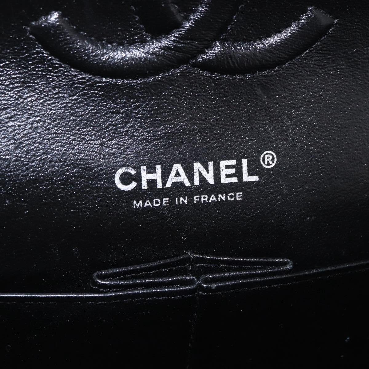 CHANEL Double Flap Chain Space Pattern Bag Canvas Black Silver CC Auth 187039SAM