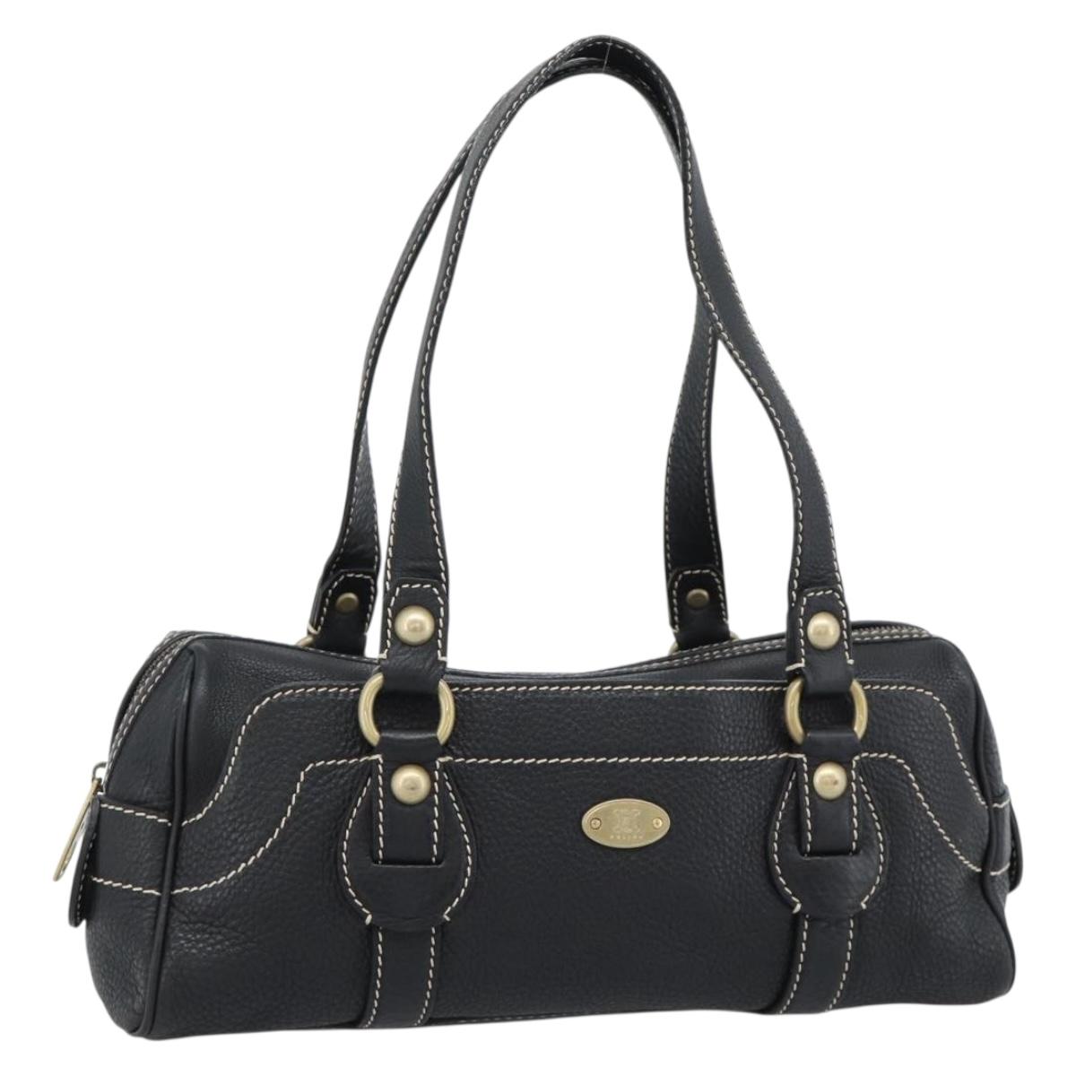 CELINE Tote Bag Leather Black Gold Auth 187040SAV