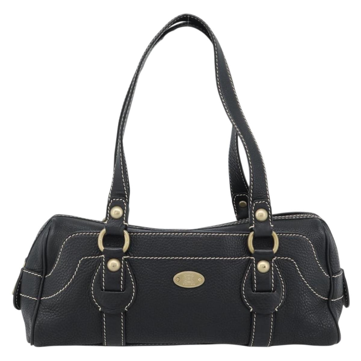 CELINE Tote Bag Leather Black Gold Auth 187040SAV