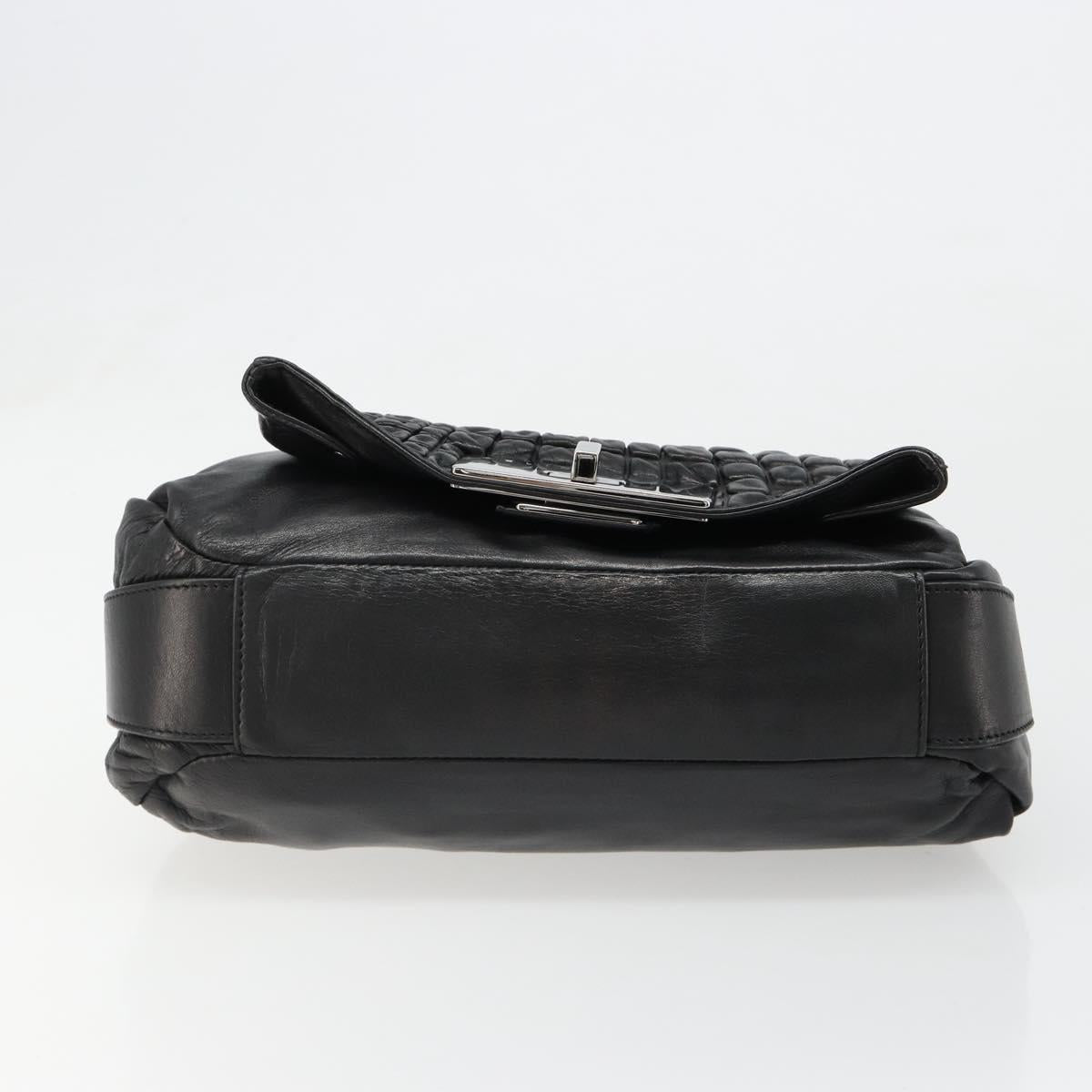 CELINE Chain Shoulder Bag Leather Black Silver Auth 187041SAV