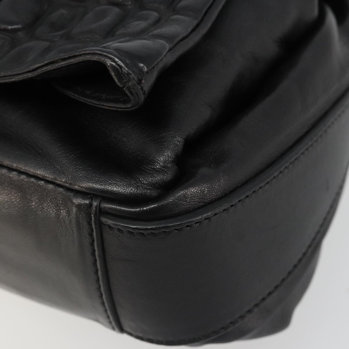 CELINE Chain Shoulder Bag Leather Black Silver Auth 187041SAV