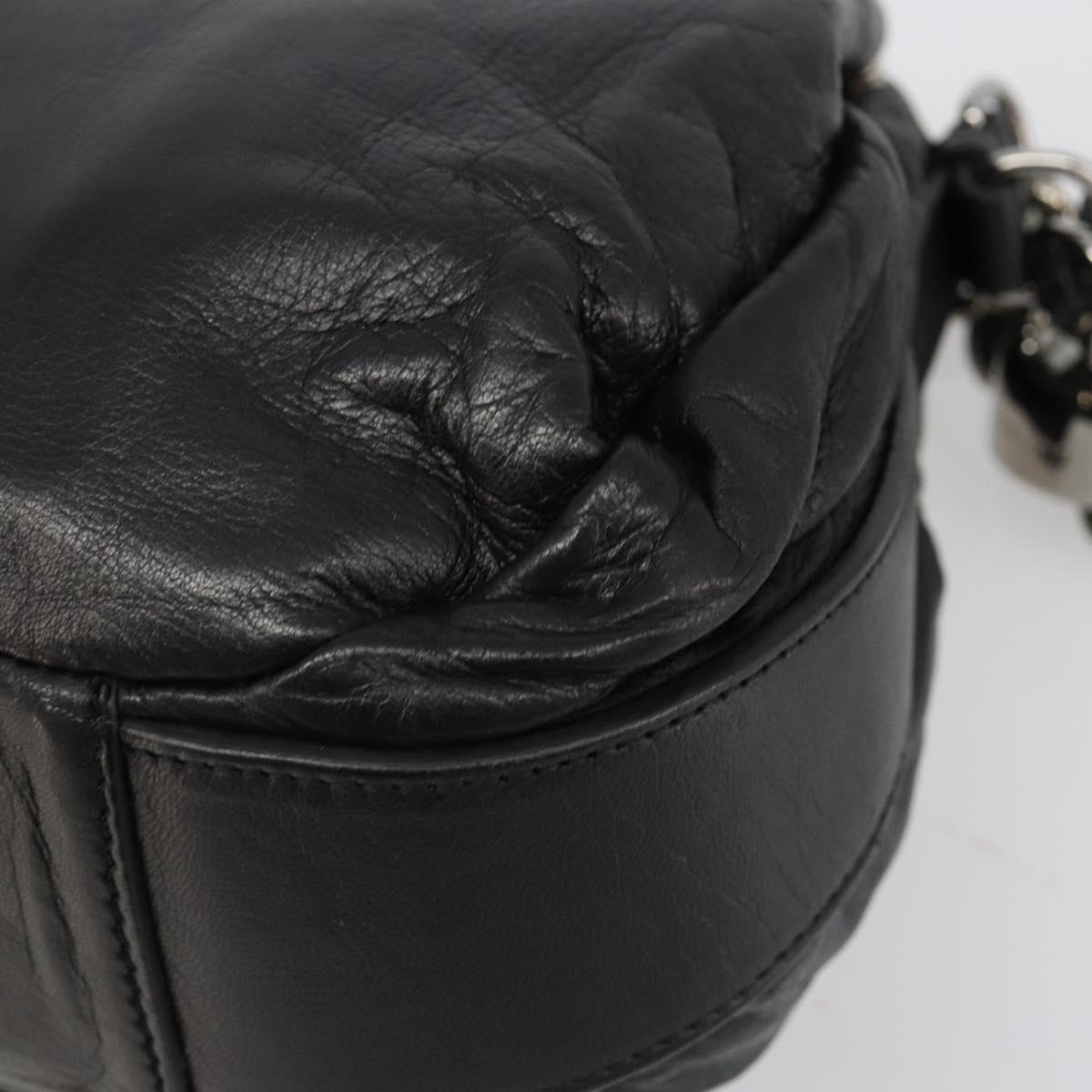CELINE Chain Shoulder Bag Leather Black Silver Auth 187041SAV