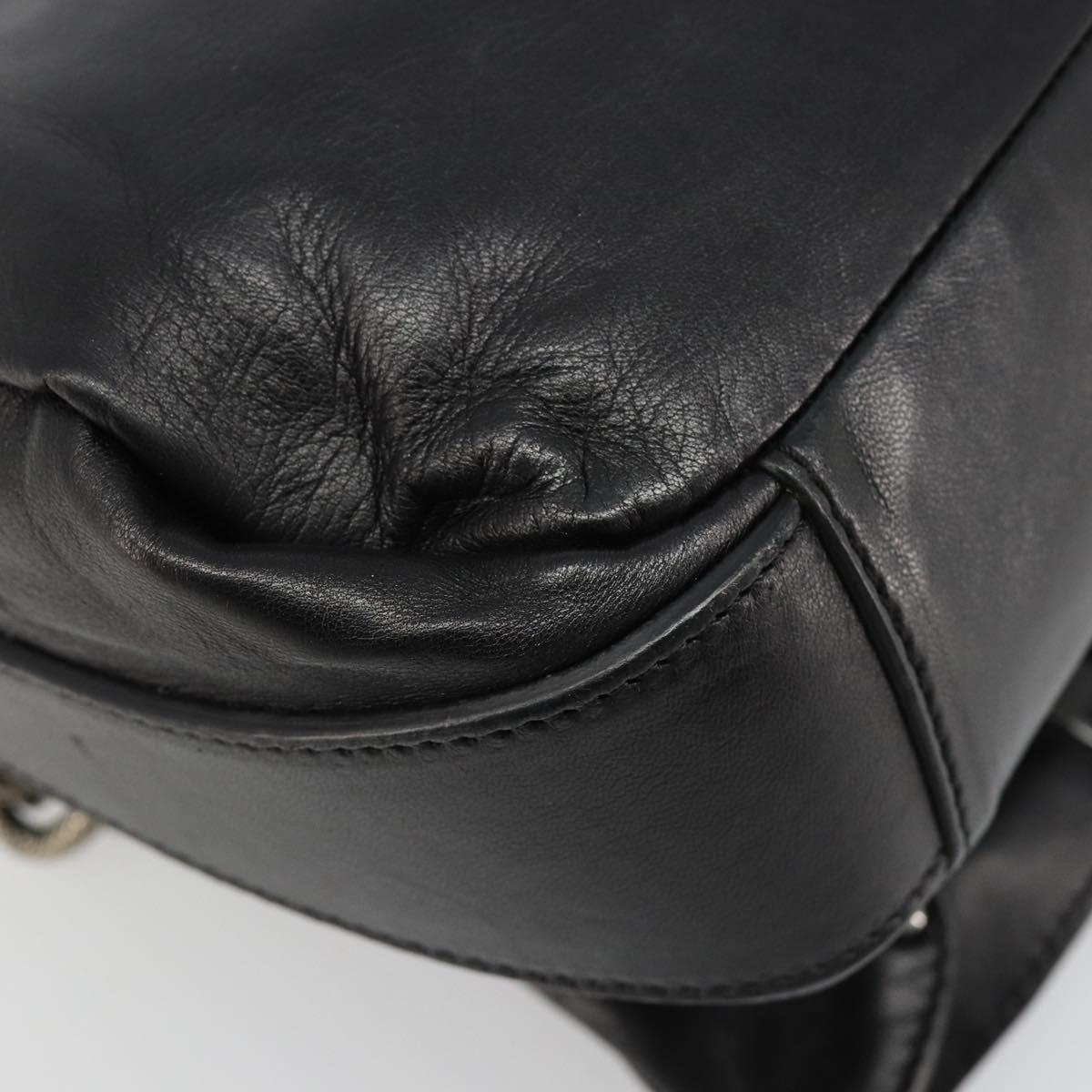 CELINE Chain Shoulder Bag Leather Black Silver Auth 187041SAV