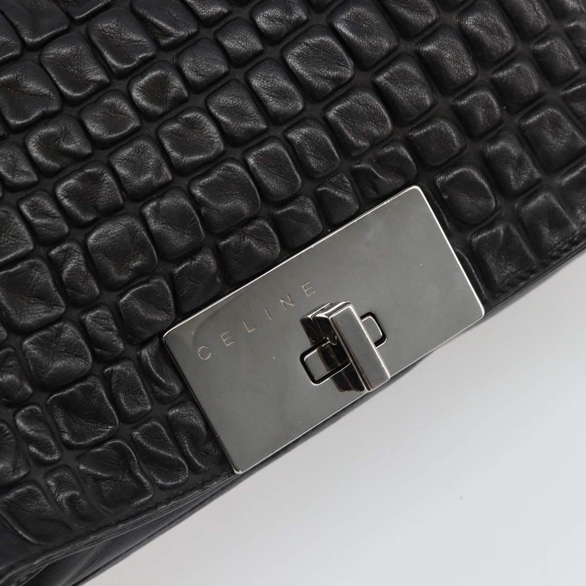 CELINE Chain Shoulder Bag Leather Black Silver Auth 187041SAV