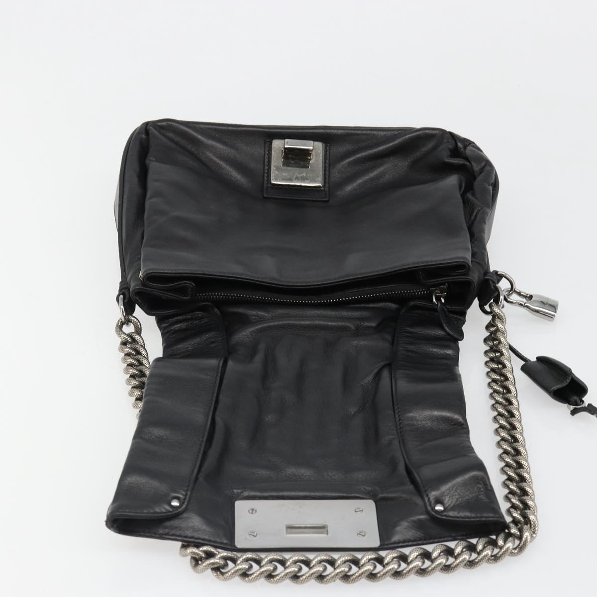 CELINE Chain Shoulder Bag Leather Black Silver Auth 187041SAV